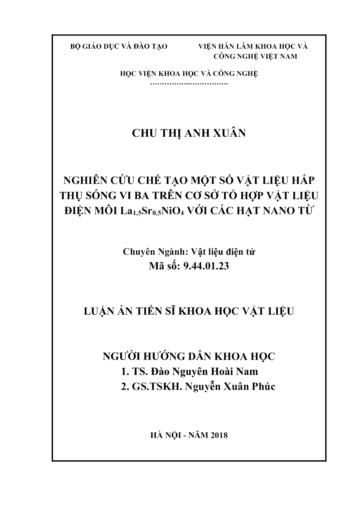 Luận án Nghiên cứu chế tạo một số vật liệu hấp thụ sóng vi ba trên cơ sở tổ hợp vật liệu điện môi La1,5Sr0,5NiO4 với các hạt nano từ trang 2