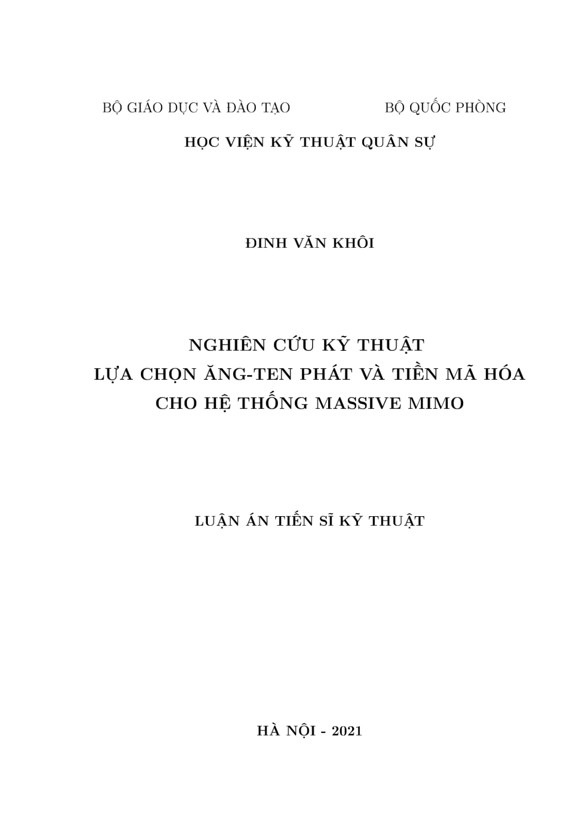 Luận án Nghiên cứu kỹ thuật lựa chọn ăng-ten phát và tiền mã hóa cho hệ thống Massive MIMO trang 1