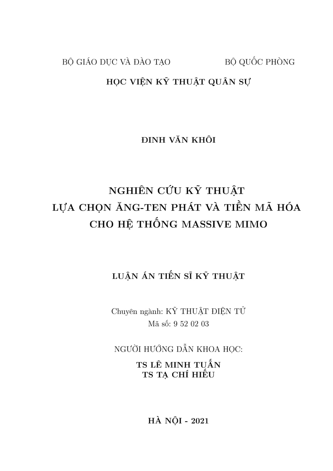 Luận án Nghiên cứu kỹ thuật lựa chọn ăng-ten phát và tiền mã hóa cho hệ thống Massive MIMO trang 2