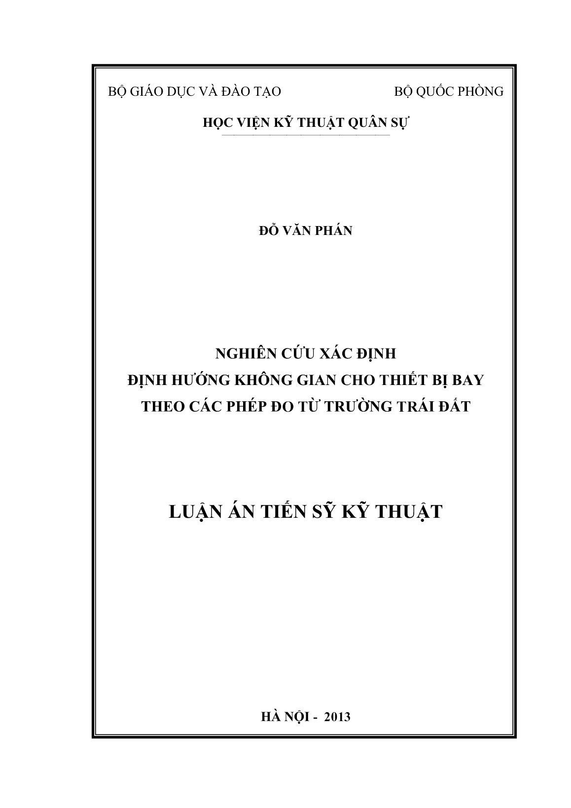 Luận án Nghiên cứu xác định định hướng không gian của thiết bị bay theo các phép đo từ trường trái đất trang 1