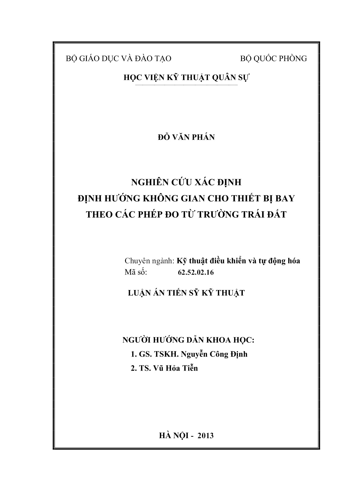 Luận án Nghiên cứu xác định định hướng không gian của thiết bị bay theo các phép đo từ trường trái đất trang 2