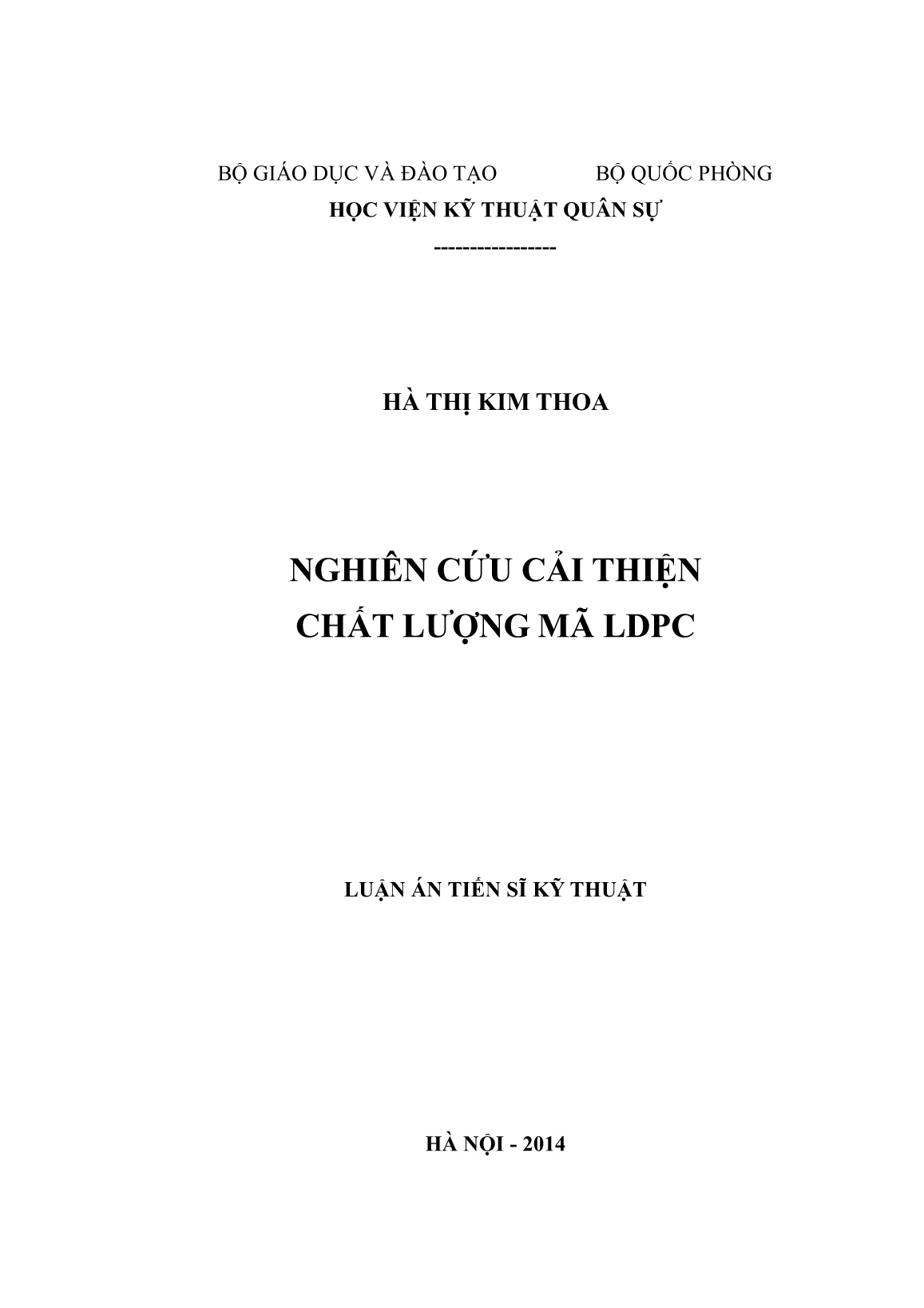 Luận án Nghiên cứu cải thiện chất lượng mã LDPC trang 1