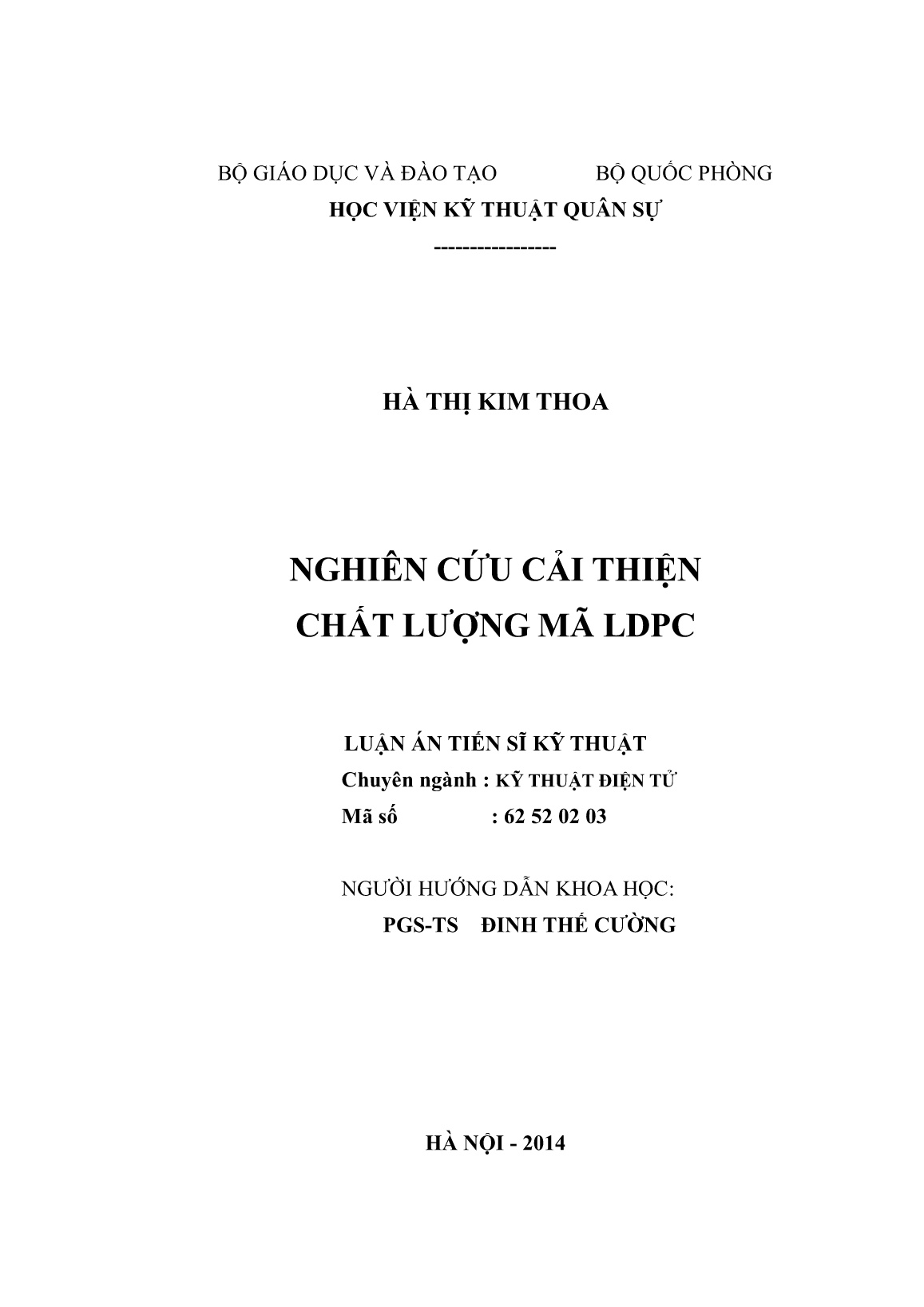 Luận án Nghiên cứu cải thiện chất lượng mã LDPC trang 2