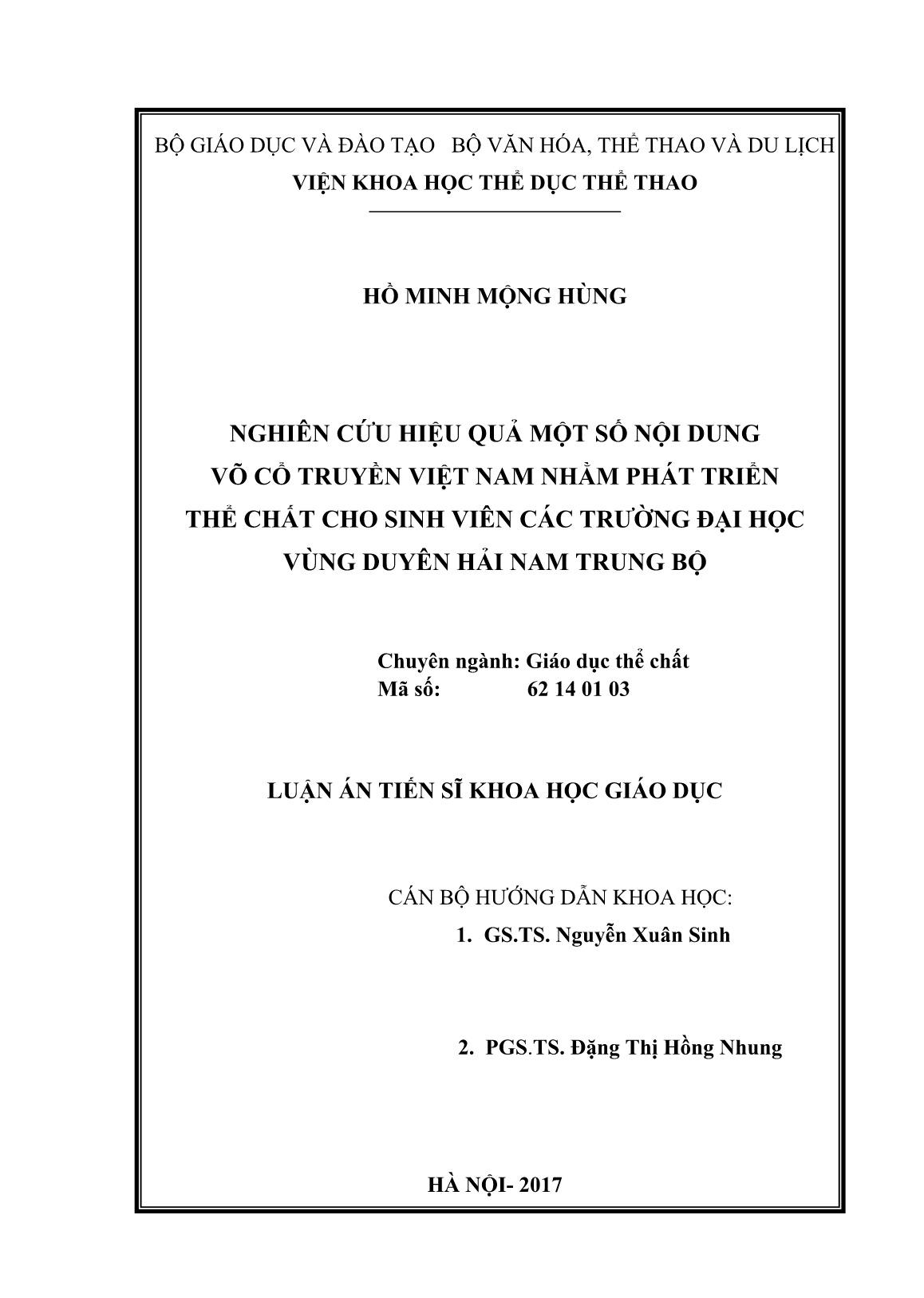 Luận án Nghiên cứu hiệu quả một số nội dung võ cổ truyền Việt Nam nhằm phát triển thể chất cho sinh viên các Trường Đại học vùng Duyên Hải Nam Trung Bộ trang 2