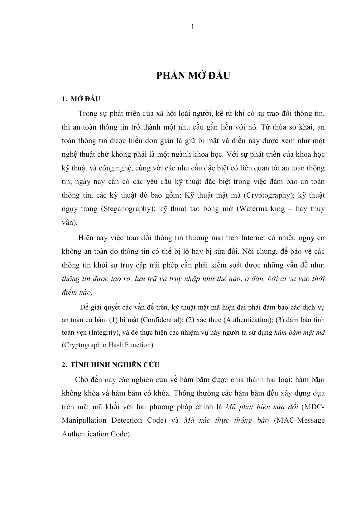 Luận án Về một phương pháp xây dựng hàm băm cho việc xác thực trên cơ sở ứng dụng thuật toán mã hóa đối xứng trang 10