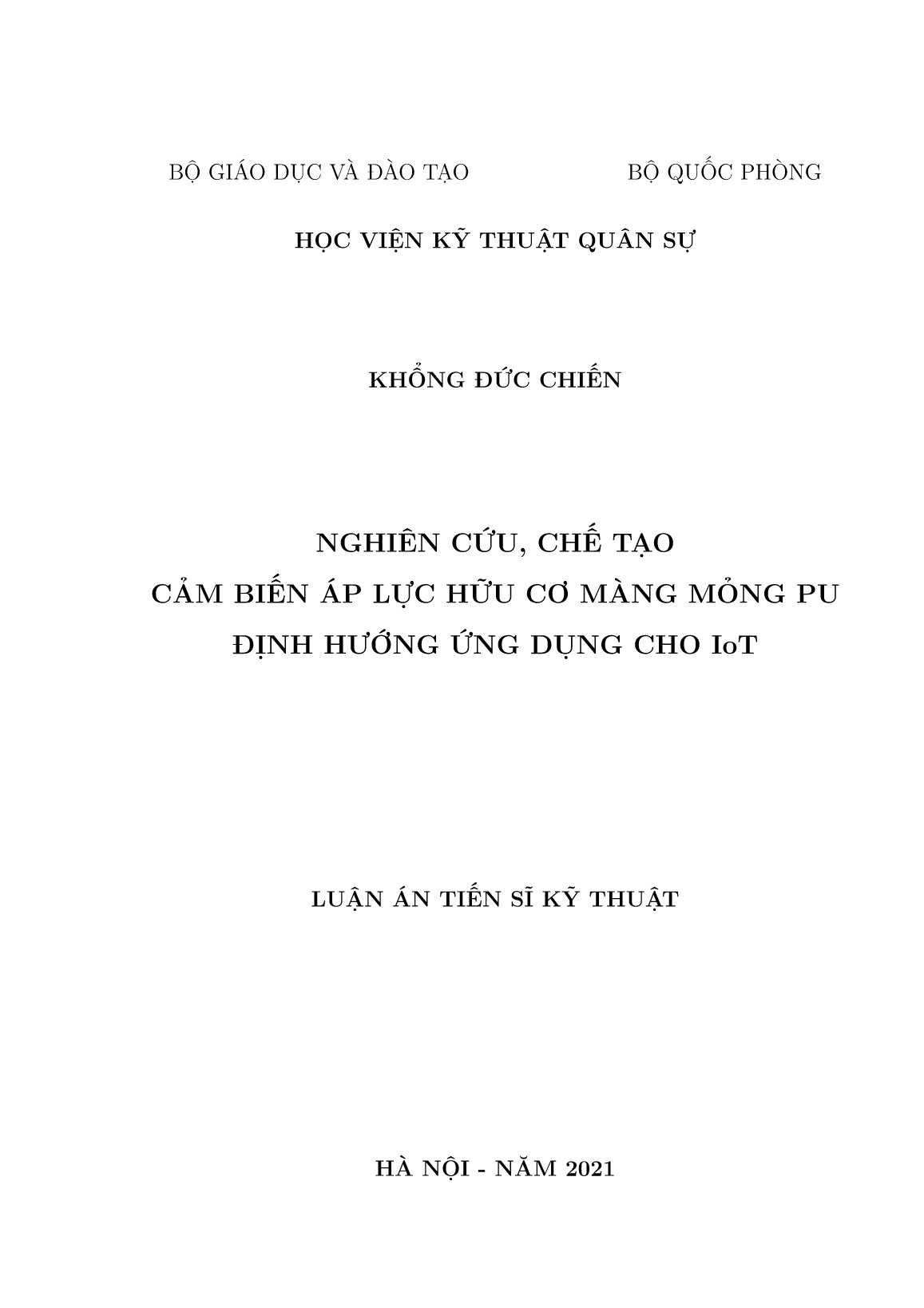 Luận án Nghiên cứu, chế tạo cảm biến áp lực hữu cơ màng mỏng PU định hướng ứng dụng cho iot trang 1