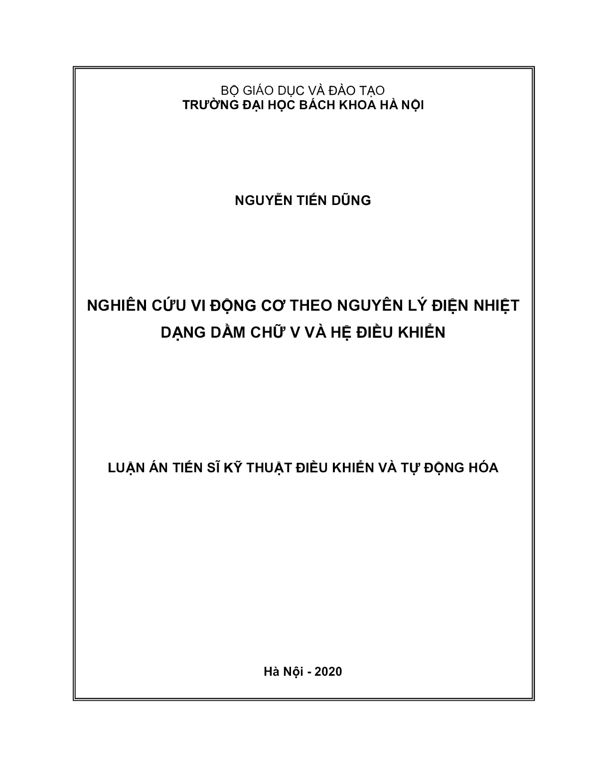 Luận án Nghiên cứu vi động cơ theo nguyên lý điện nhiệt dạng dầm chữ V và hệ điều khiển trang 1