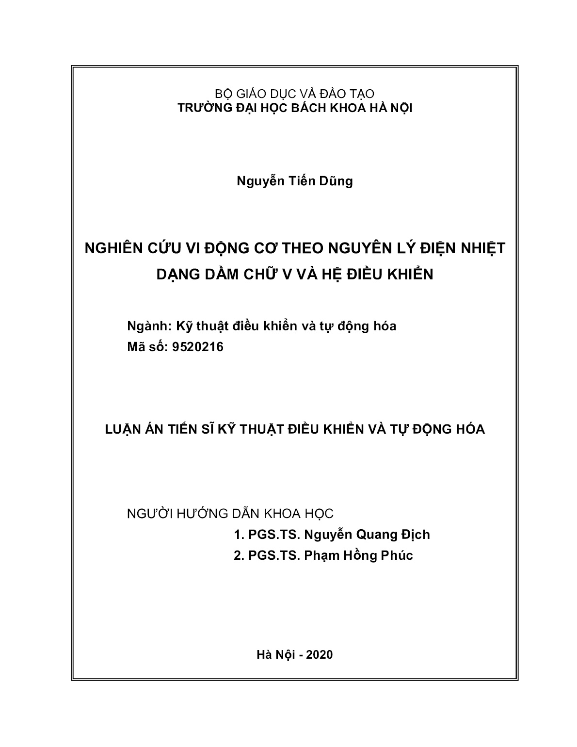 Luận án Nghiên cứu vi động cơ theo nguyên lý điện nhiệt dạng dầm chữ V và hệ điều khiển trang 2