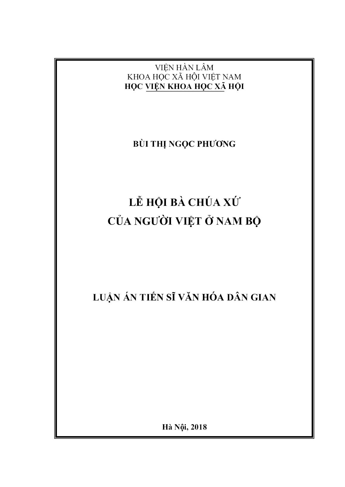 Luận án Lễ hội bà chúa xứ của người Việt ở Nam Bộ trang 1