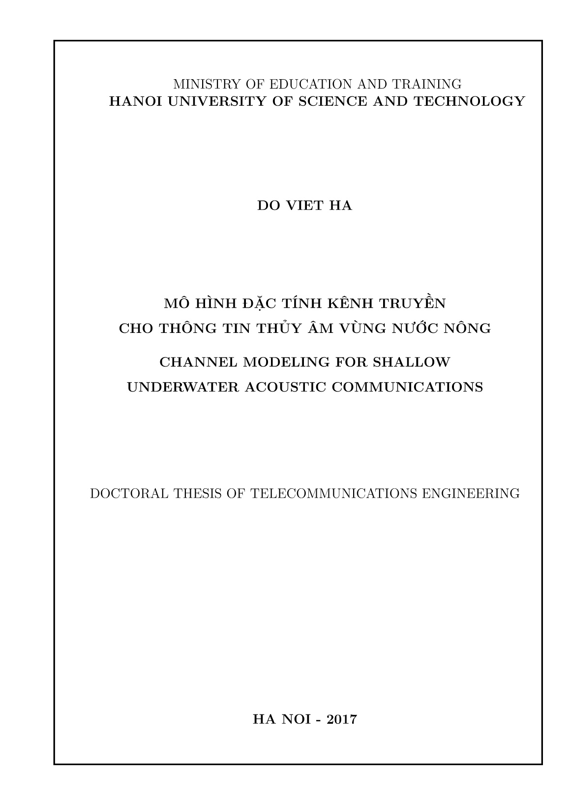 Luận án Mô hình đặc tính kênh truyền cho thông tin thủy âm vùng nước nông trang 1