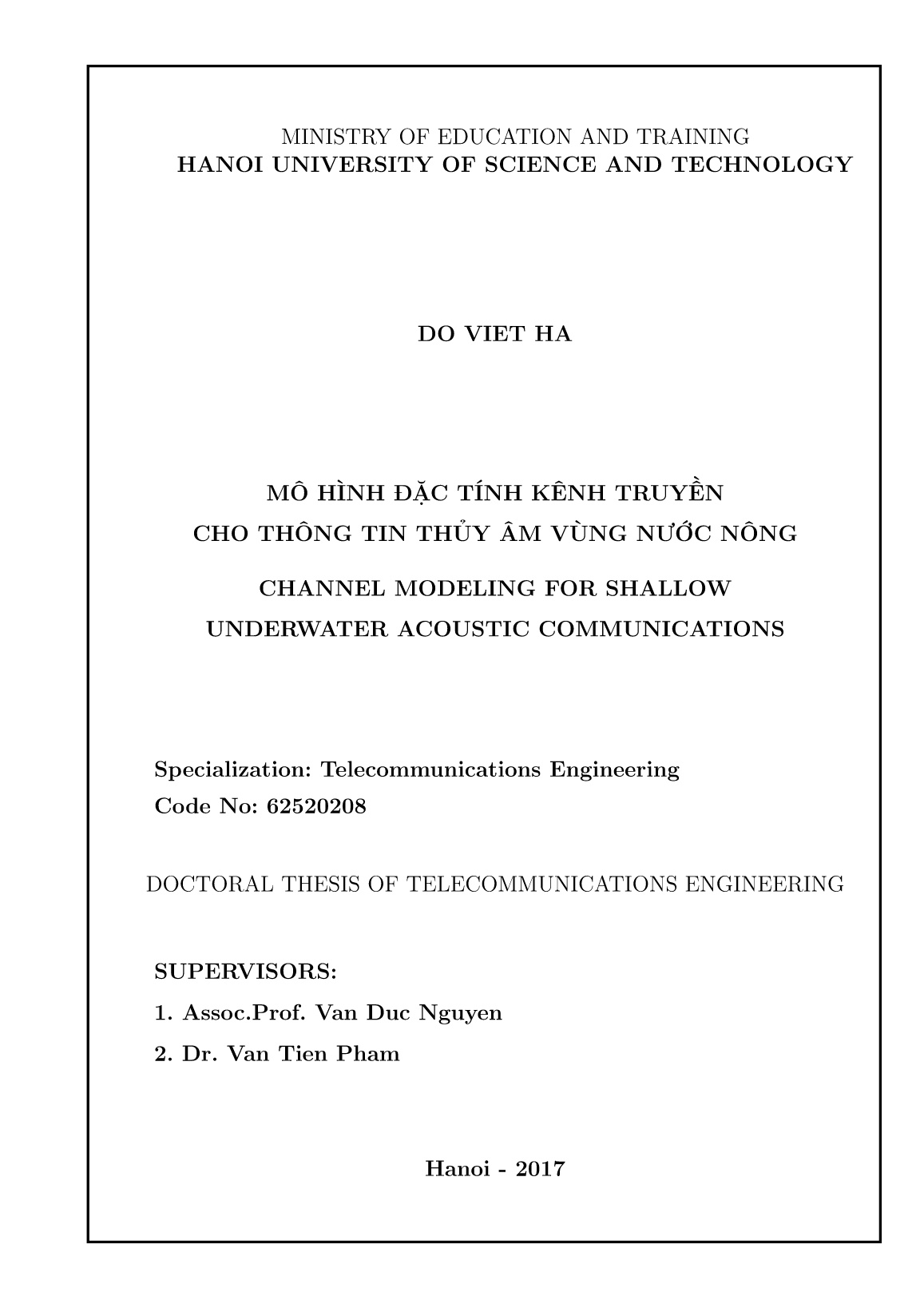 Luận án Mô hình đặc tính kênh truyền cho thông tin thủy âm vùng nước nông trang 2