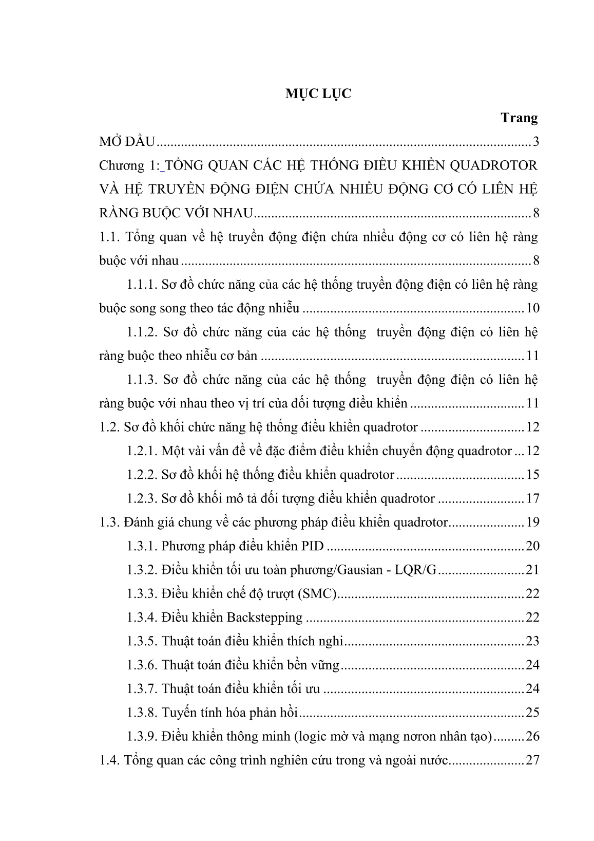 Luận án Nghiên cứu hệ điều khiển truyền động điện phi tuyến chứa nhiều động cơ có liên hệ ràng buộc ứng dụng trong điều khiển Quadror trang 5