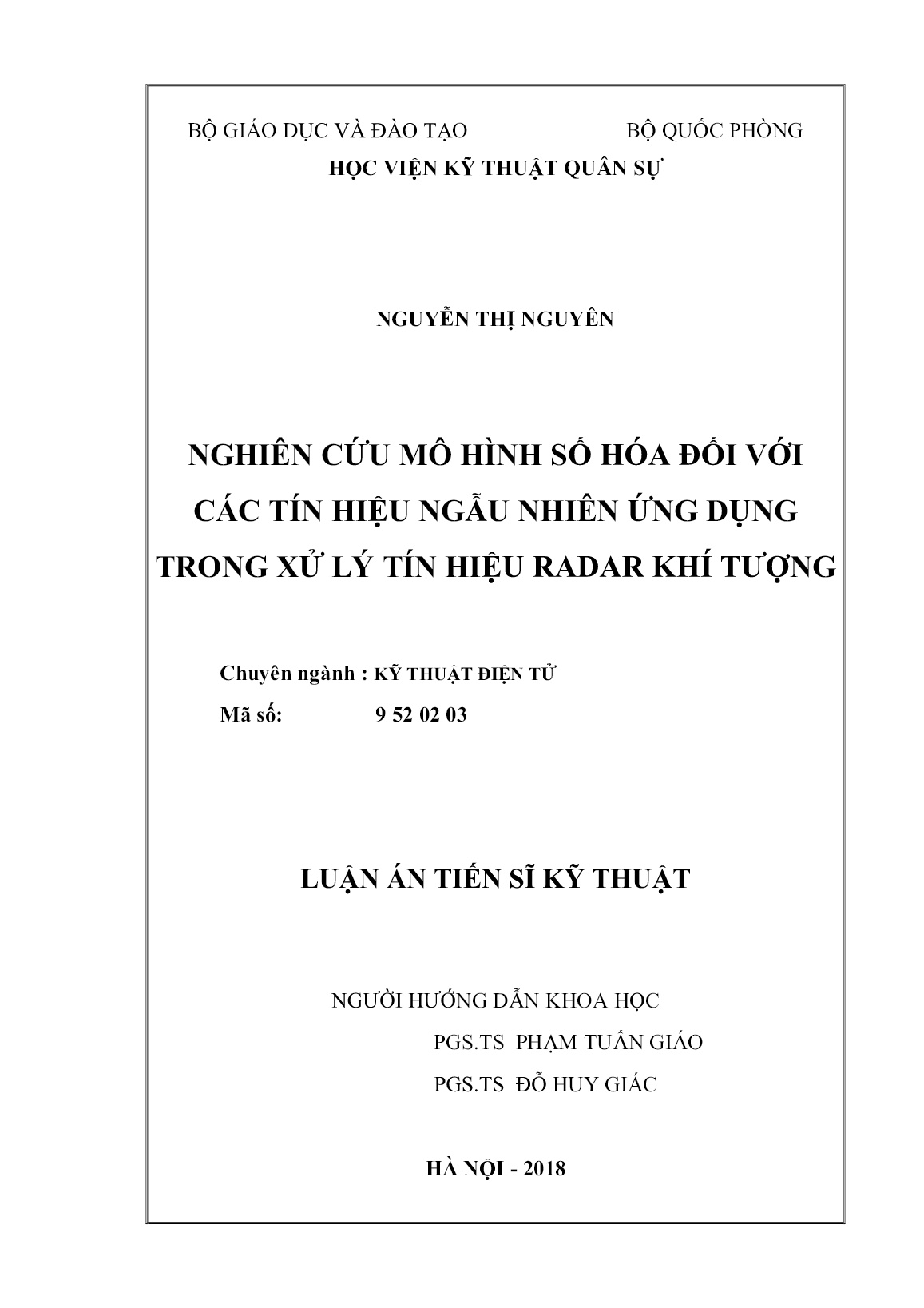 Luận án Nghiên cứu mô hình số hóa đối với các tín hiệu ngẫu nhiên ứng dụng trong xử lý tín hiệu radar khí tượng trang 2