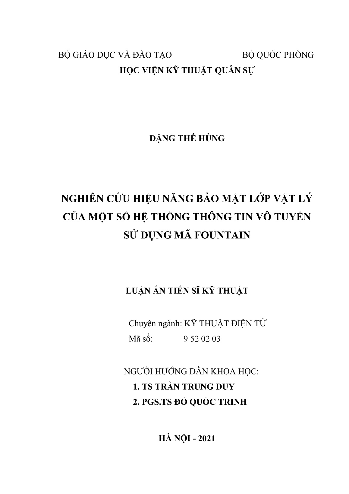 Luận án Nghiên cứu hiệu năng bảo mật lớp vật lý của một số hệ thống thông tin vô tuyến sử dụng mã Fountain trang 2