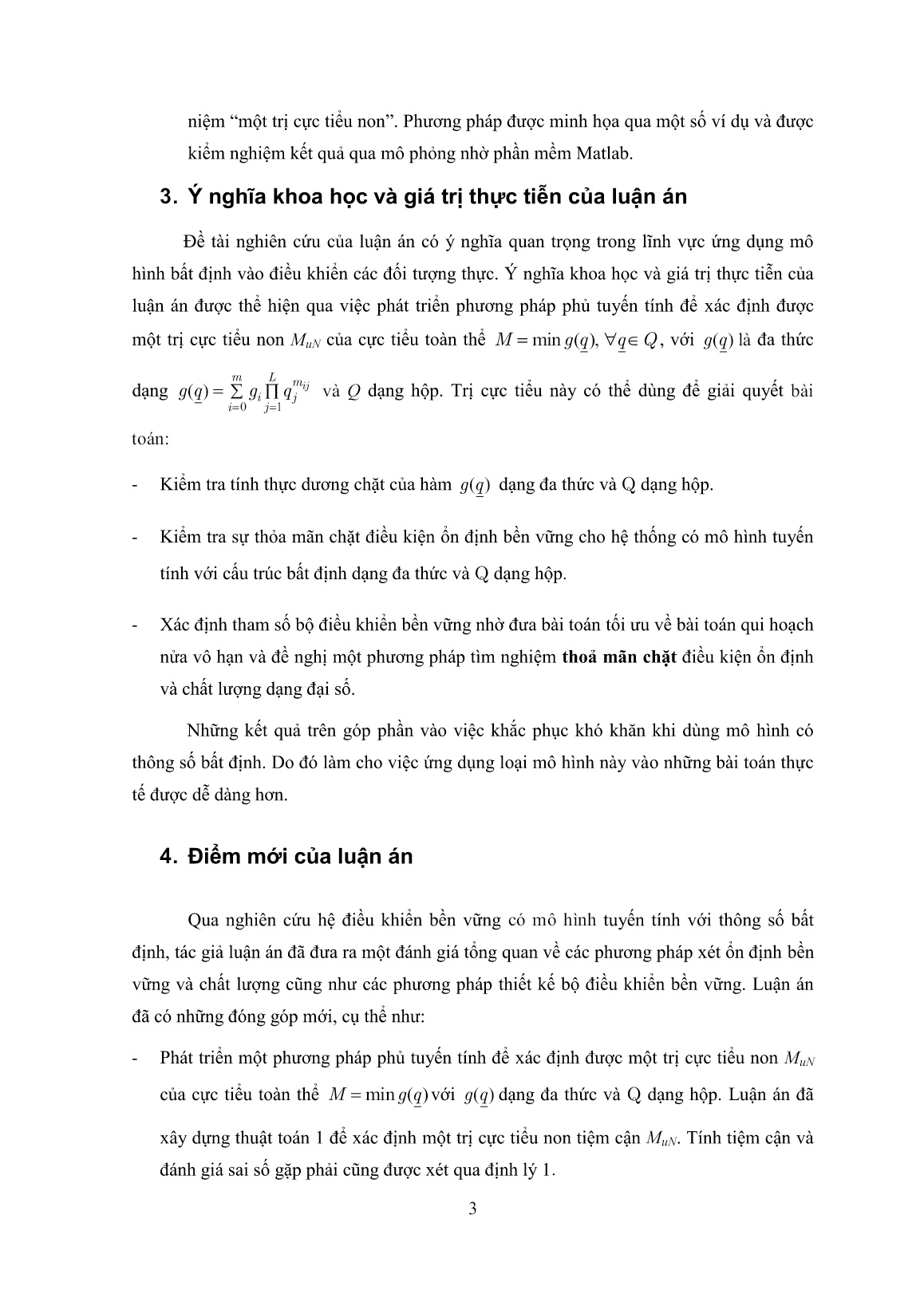 Luận án Phát triển phương pháp phủ tuyến tính để kiểm tra tính Hurwitz chặt và ứng dụng vào thiết kế tham số tối ưu trong điều khiển hệ tuyến tính bất định trang 3