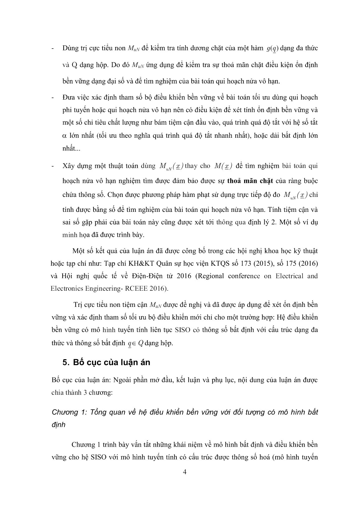 Luận án Phát triển phương pháp phủ tuyến tính để kiểm tra tính Hurwitz chặt và ứng dụng vào thiết kế tham số tối ưu trong điều khiển hệ tuyến tính bất định trang 4