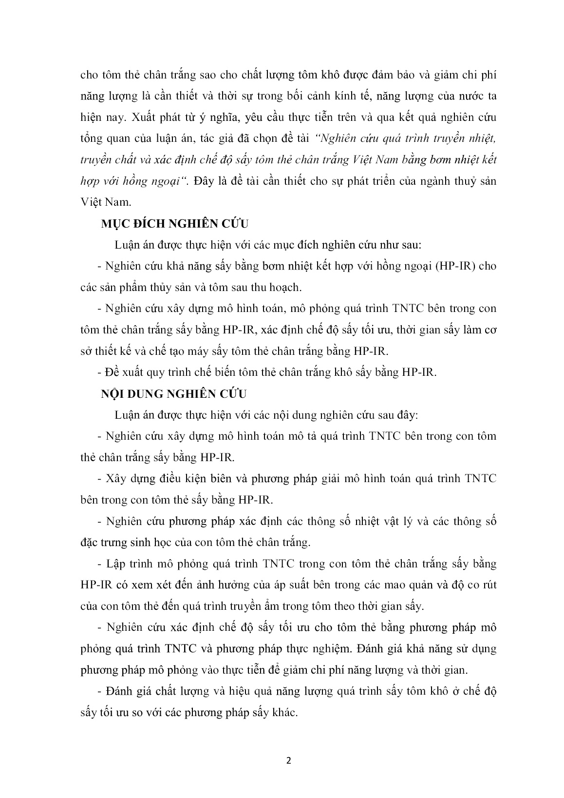 Luận án Nghiên cứu quá trình truyền nhiệt, truyền chất và xác định chế độ sấy tôm thẻ chân trắng Việt Nam bằng bơm nhiệt kết hợp với hồng ngoại trang 2