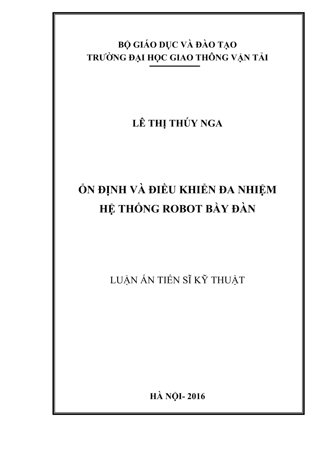 Luận án Ổn định và điều khiển đa nhiệm hệ thống robot bầy đàn trang 1