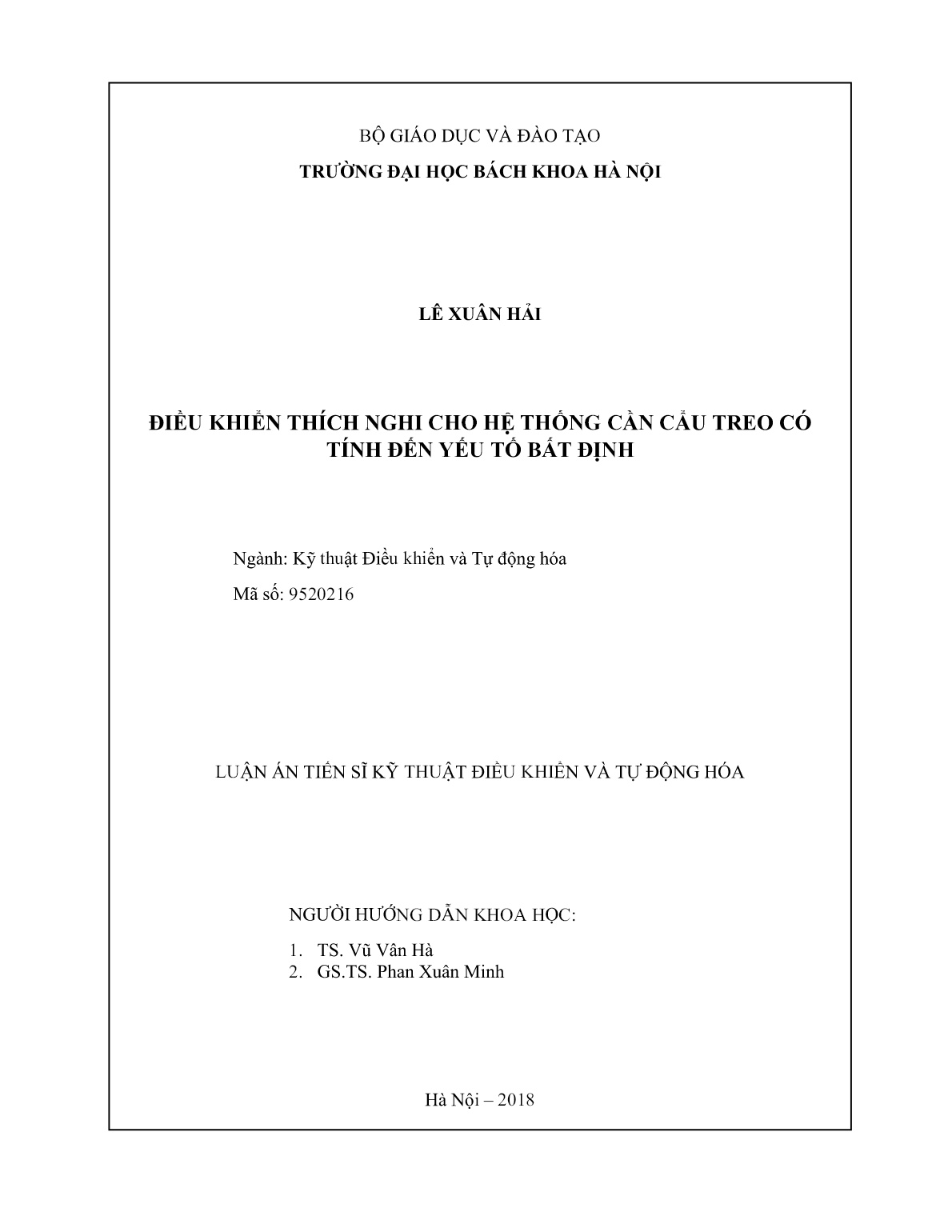 Luận án Điều khiển thích nghi cho hệ thống cần cẩu treo có tính đến yếu tố bất định trang 2