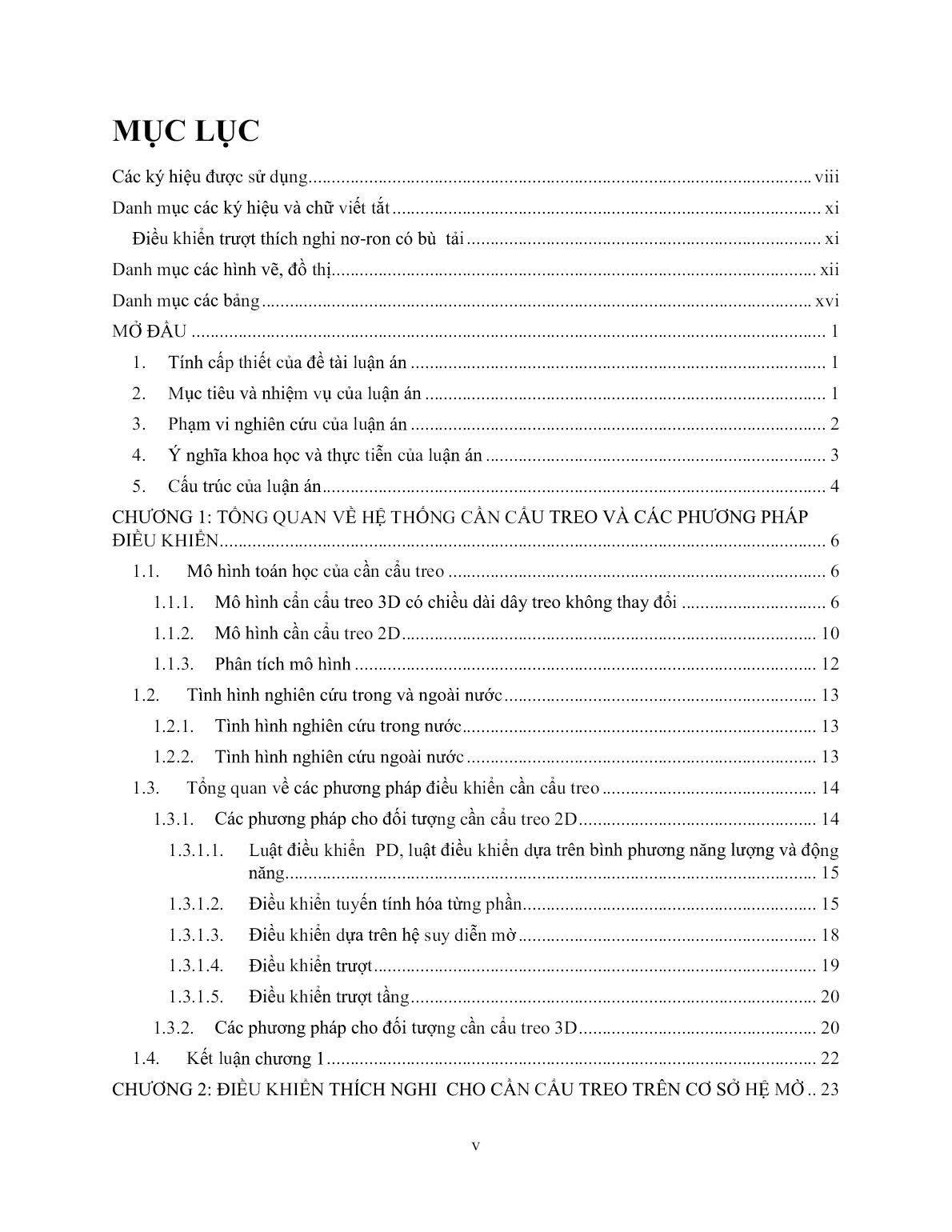 Luận án Điều khiển thích nghi cho hệ thống cần cẩu treo có tính đến yếu tố bất định trang 5