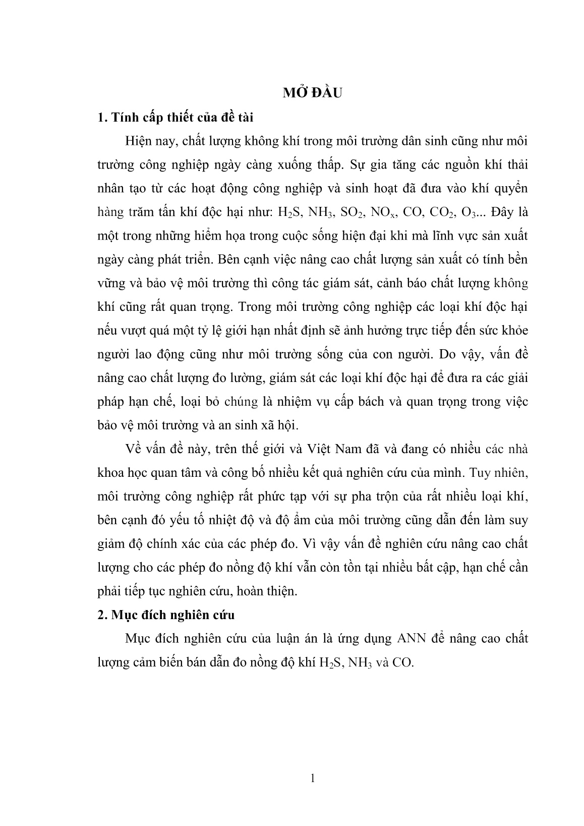 Luận án Nghiên cứu nâng cao chất lượng đo nồng độ khí độc hại trong môi trường công nghiệp dùng mạng nơ-ron trang 1