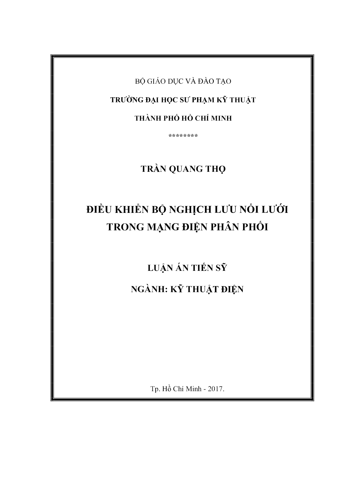 Luận án Điều khiển bộ nghịch lưu nối lưới trong mạng điện phân phối trang 1