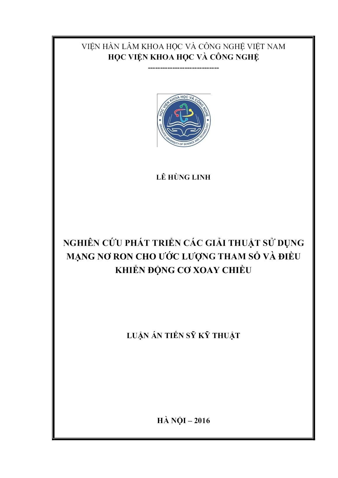 Luận án Nghiên cứu phát triển các giải thuật sử dụng mạng nơ ron cho ước lượng tham số và điều khiển động cơ xoay chiều trang 1