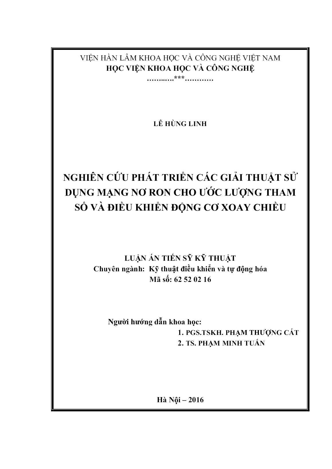 Luận án Nghiên cứu phát triển các giải thuật sử dụng mạng nơ ron cho ước lượng tham số và điều khiển động cơ xoay chiều trang 2