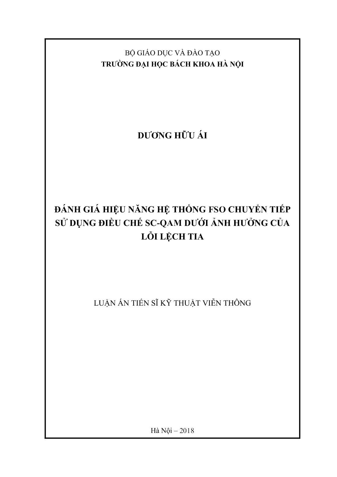 Luận án Đánh giá hiệu năng hệ thống FSO chuyển tiếp sử dụng điều chế SC-QAM dưới ảnh hưởng của lỗi lệch tia trang 1