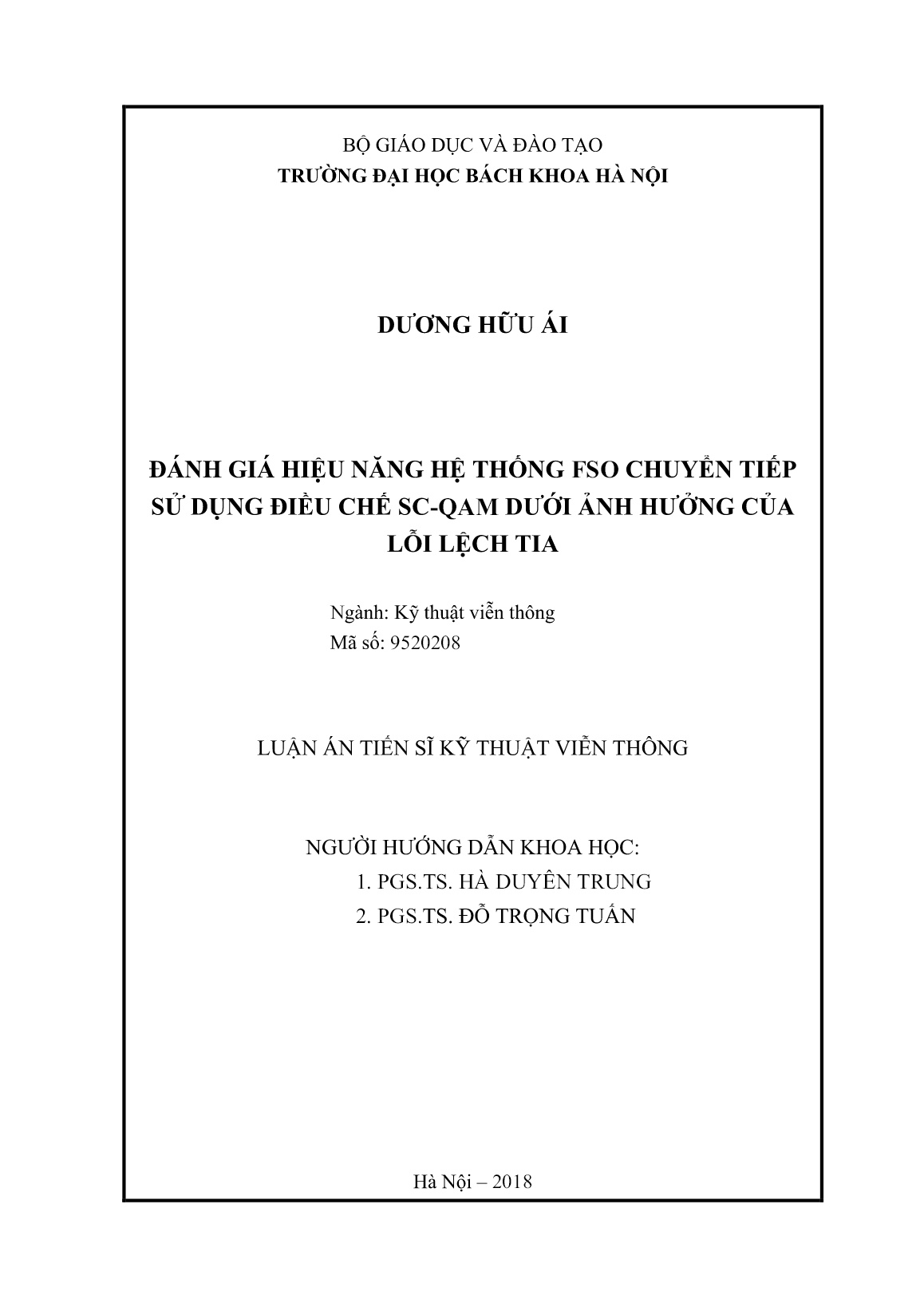 Luận án Đánh giá hiệu năng hệ thống FSO chuyển tiếp sử dụng điều chế SC-QAM dưới ảnh hưởng của lỗi lệch tia trang 2