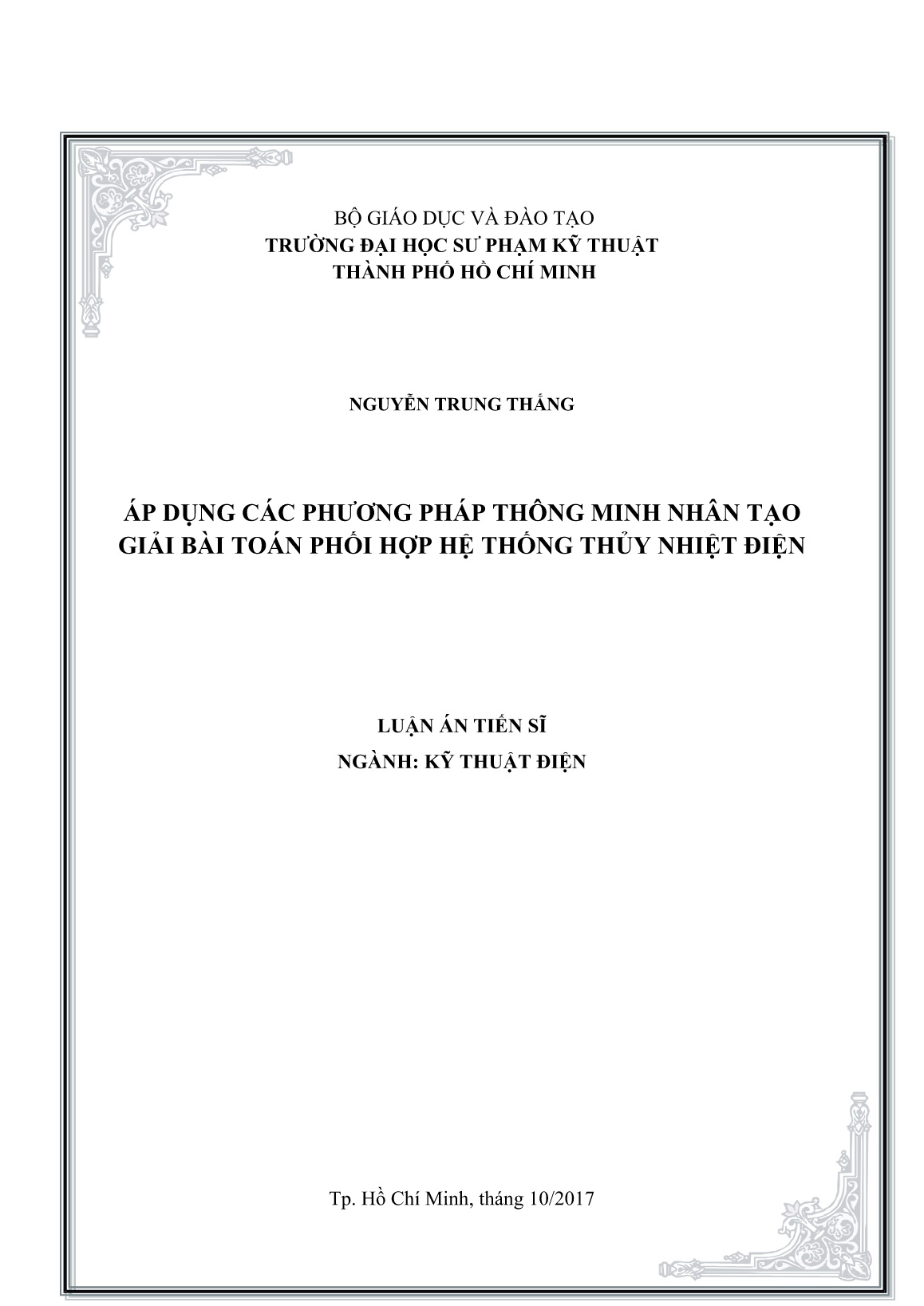 Luận án Áp dụng các phương pháp thông minh nhân tạo giải bài toán phối hợp hệ thống thủy nhiệt điện trang 1