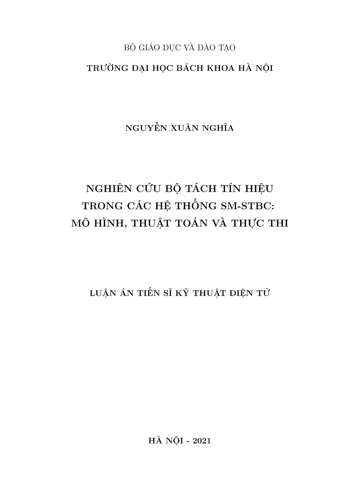 Luận án Nghiên cứu bộ tách tín hiệu trong các hệ thống SM-STBC: Mô hình, thuật toán và thực thi trang 1