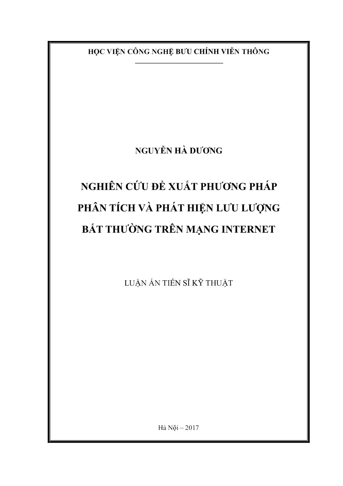 Luận án Nghiên cứu đề xuất phương pháp phân tích và phát hiện lưu lượng bất thường trên mạng Internet trang 1