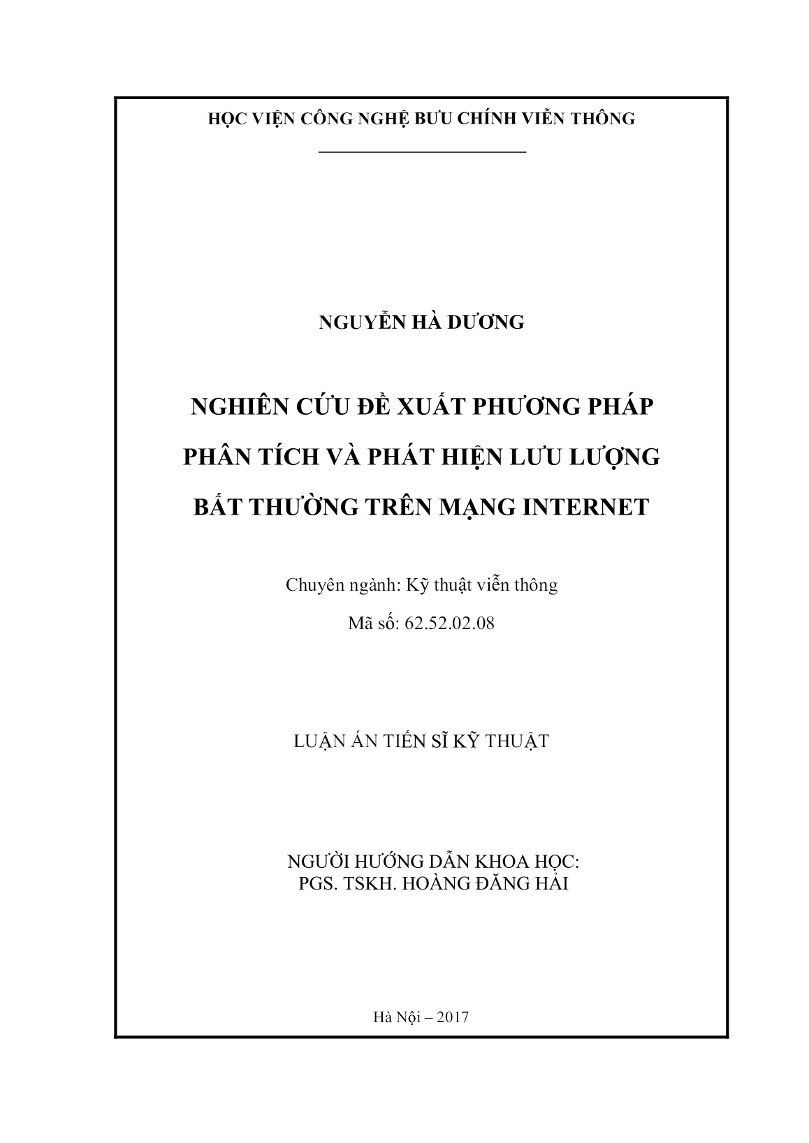 Luận án Nghiên cứu đề xuất phương pháp phân tích và phát hiện lưu lượng bất thường trên mạng Internet trang 2