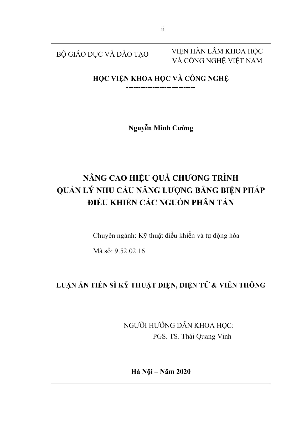 Luận án Nâng cao hiệu quả chương trình quản lý nhu cầu năng lượng bằng biện pháp điều khiển các nguồn phân tán trang 2