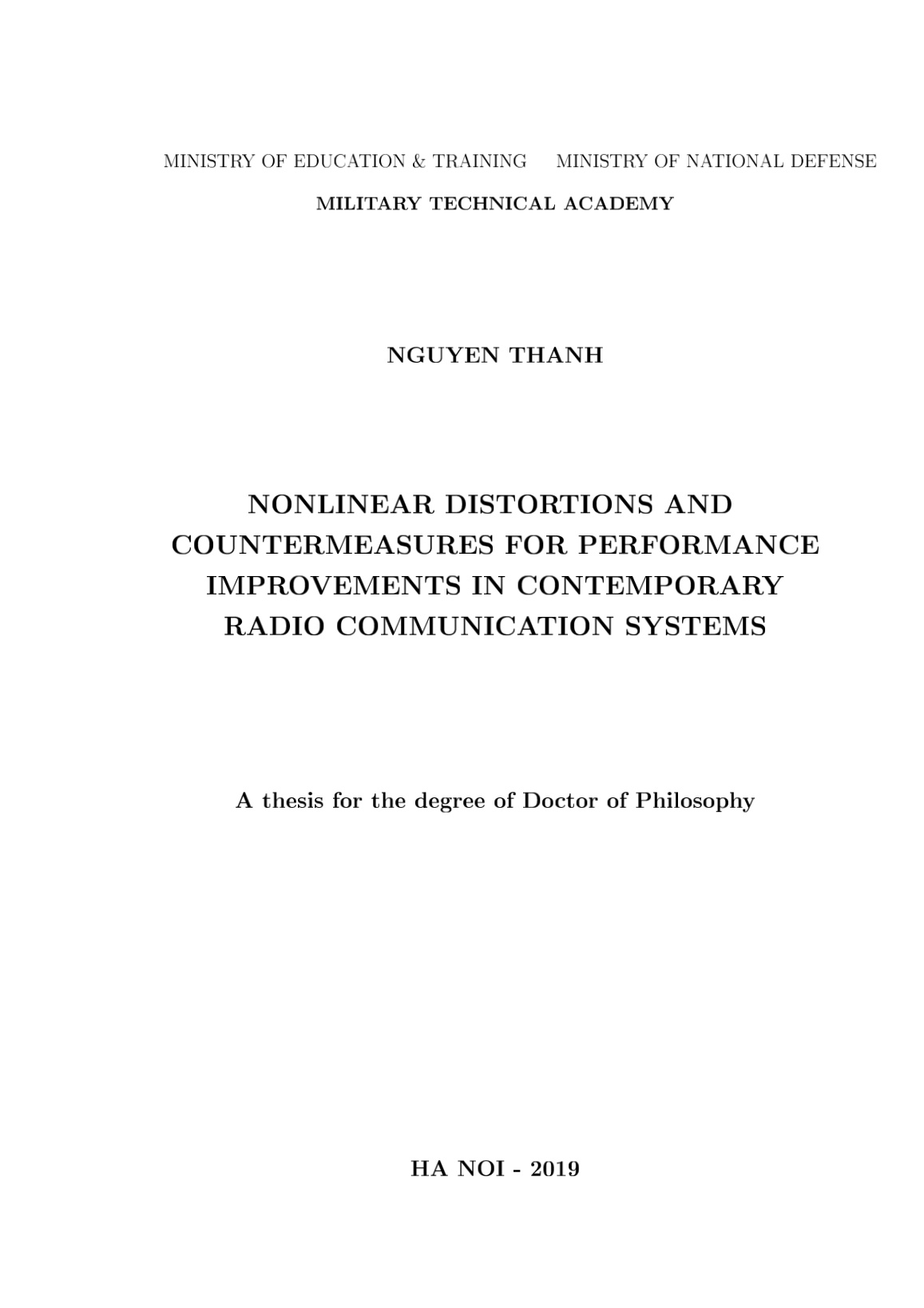 Luận án Nonlinear distortions and countermeasures for performance improvements in contemporary radio communication systems trang 1