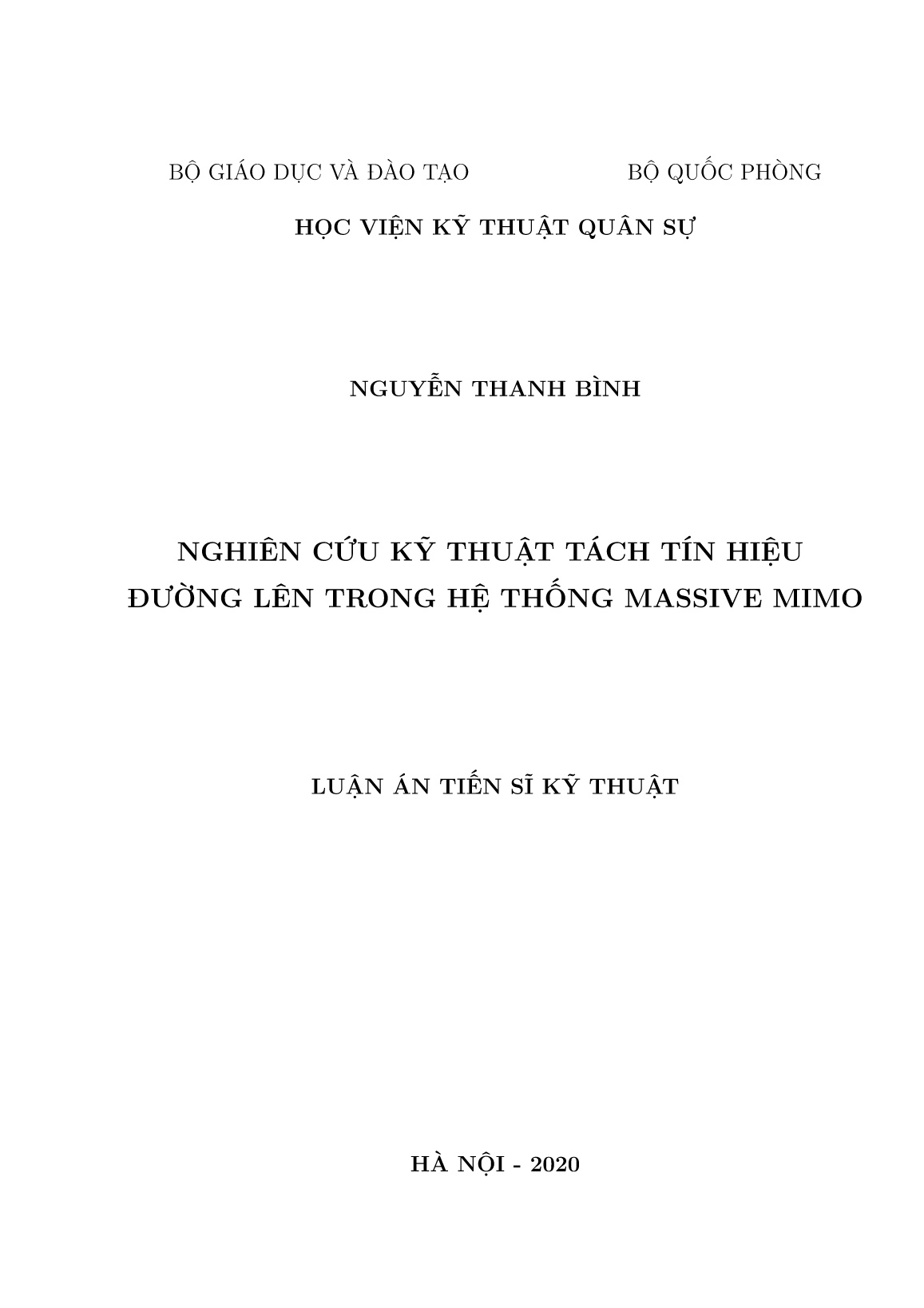 Luận án Nghiên cứu kỹ thuật tách tín hiệu đường lên trong hệ thống Massive Mimo trang 1