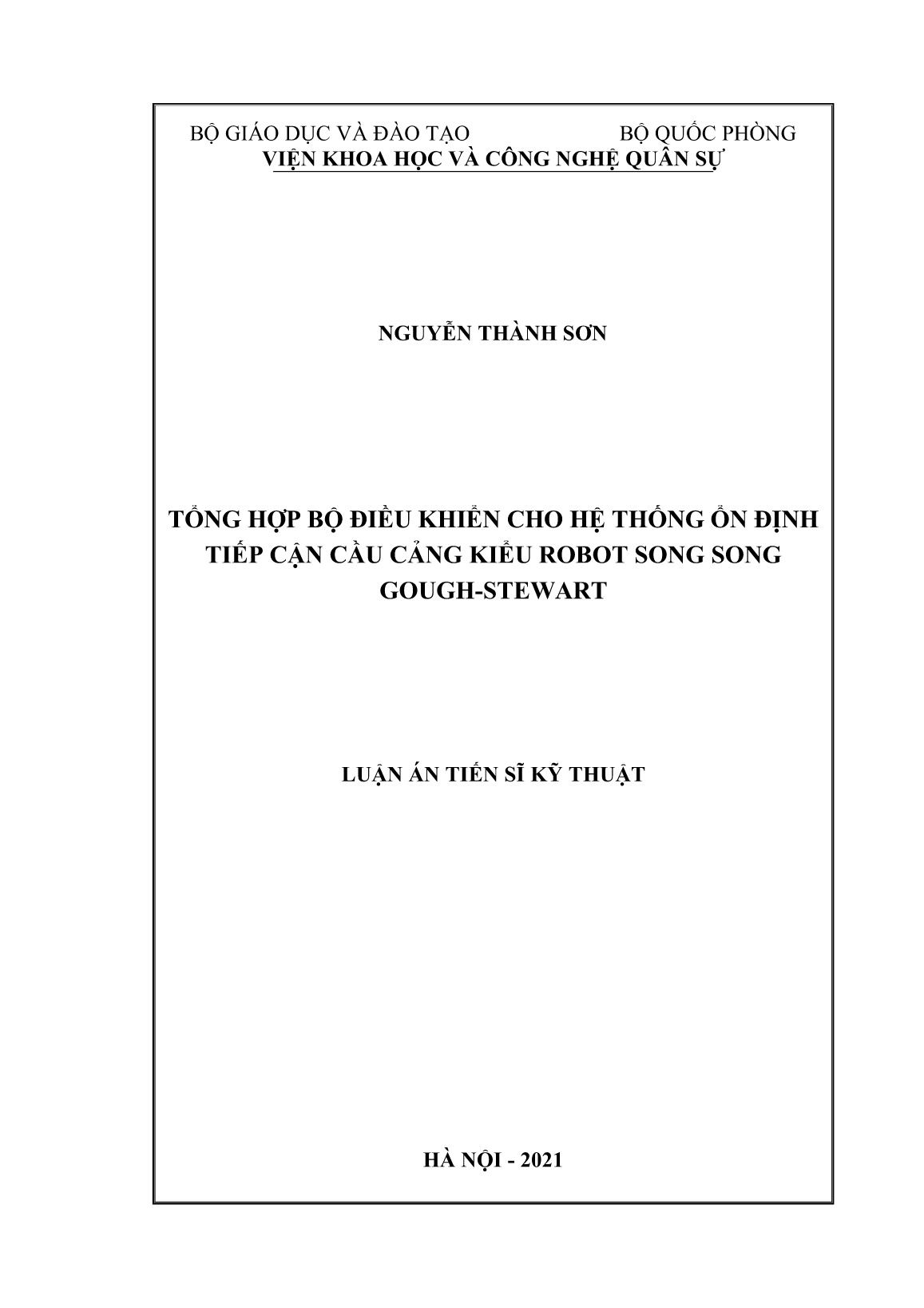 Luận án Tổng hợp bộ điều khiển cho hệ thống ổn định tiếp cận cầu cảng kiểu robot song song Gough-stewart trang 1