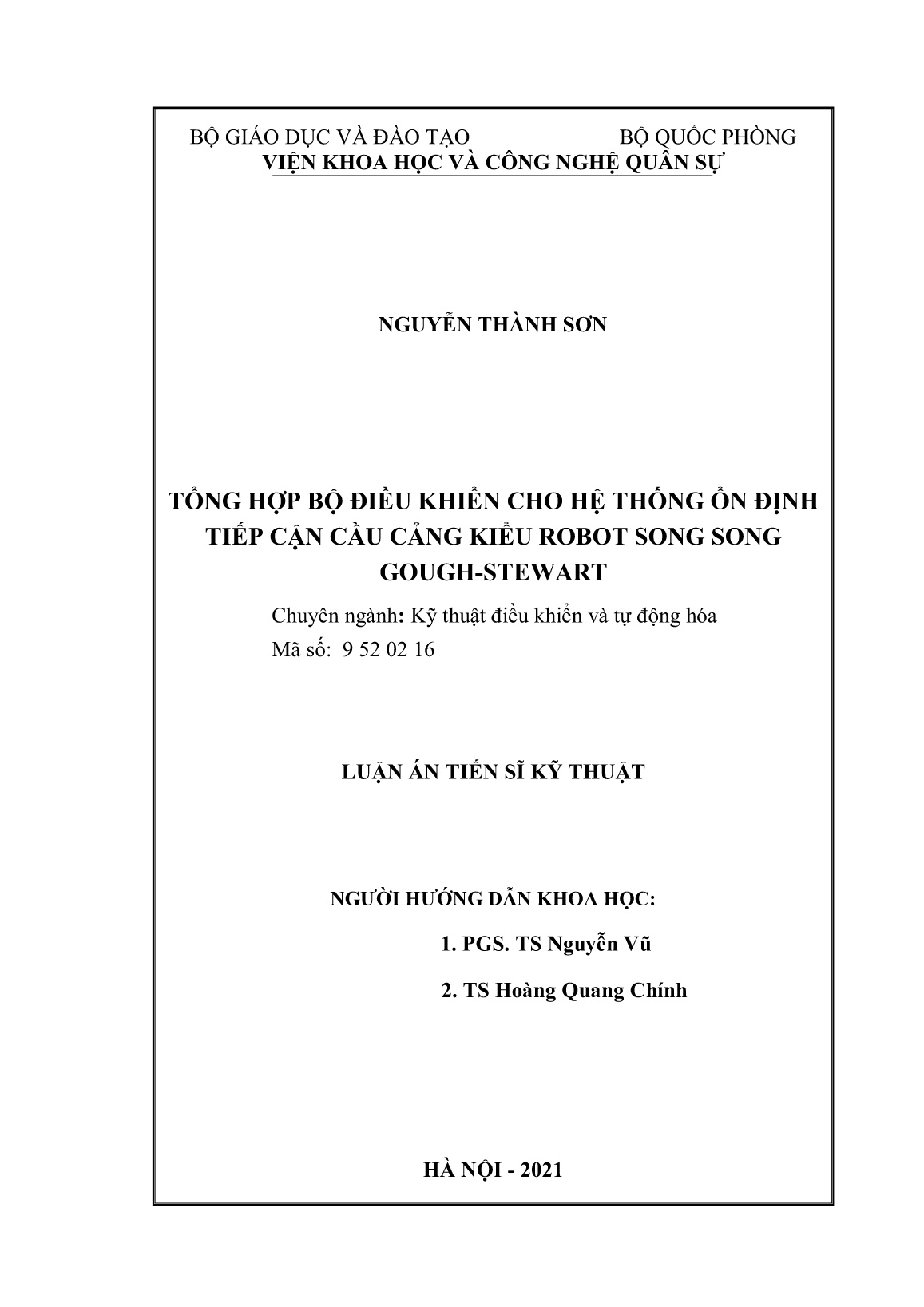 Luận án Tổng hợp bộ điều khiển cho hệ thống ổn định tiếp cận cầu cảng kiểu robot song song Gough-stewart trang 2