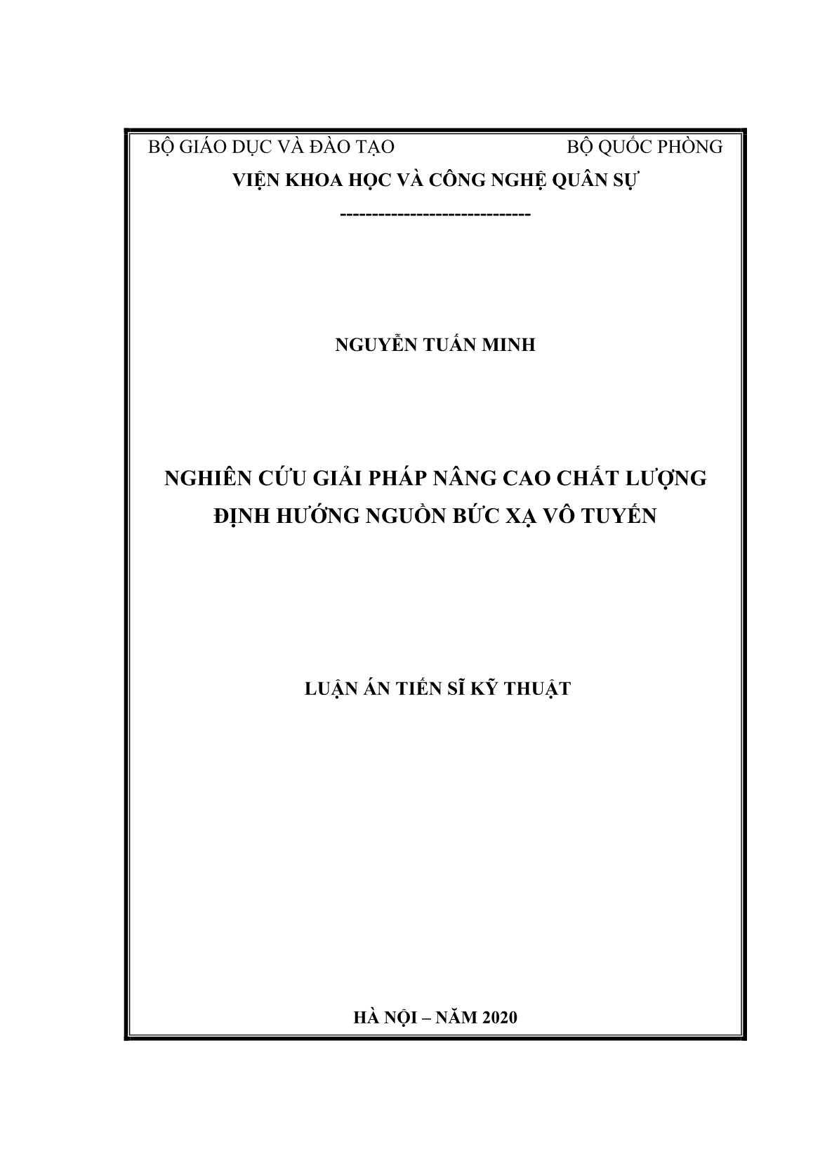 Luận án Nghiên cứu giải pháp nâng cao chất lượng định hướng nguồn bức xạ vô tuyến trang 1