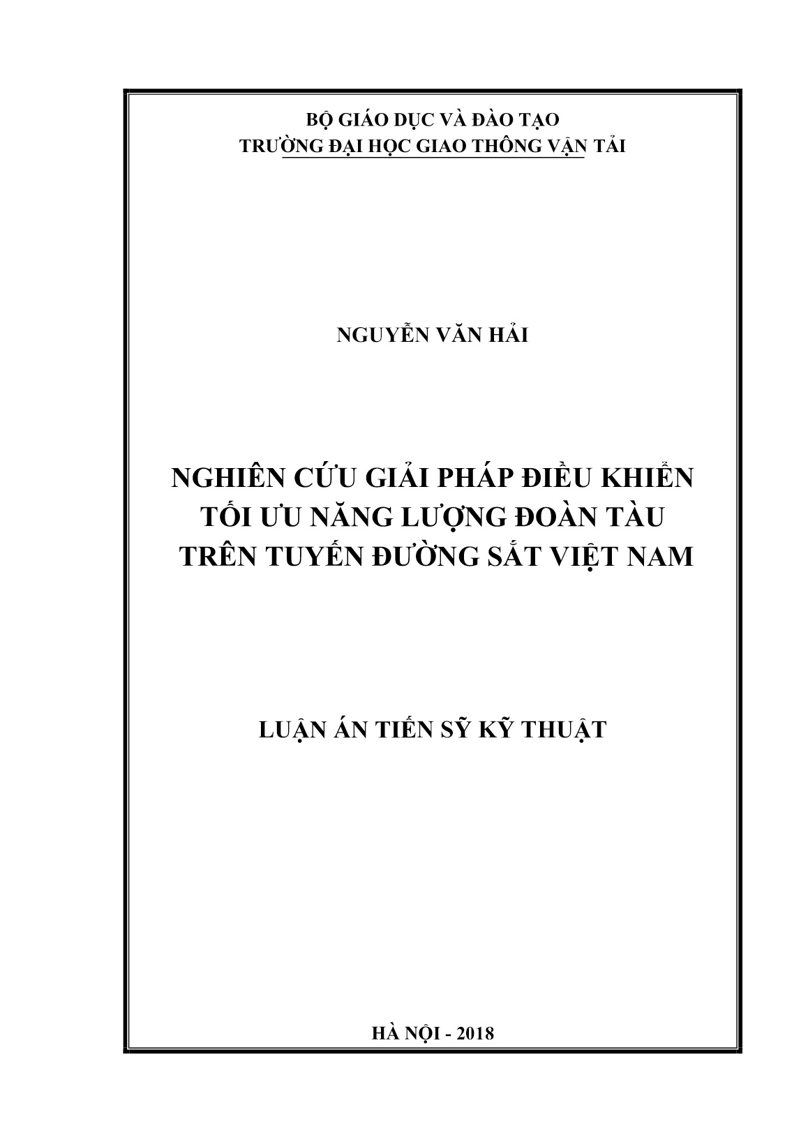 Luận án Nghiên cứu giải pháp điều khiển tối ưu năng lượng đoàn tàu trên tuyến đường sắt Việt Nam trang 1