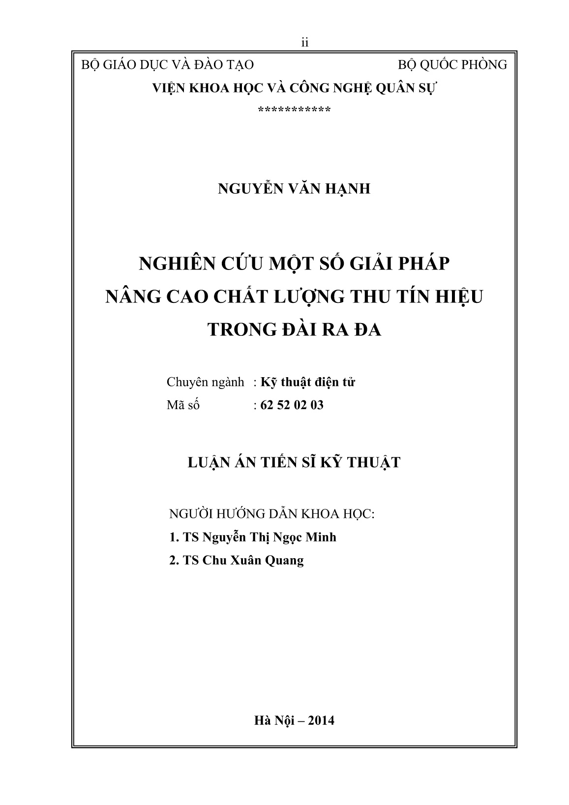 Luận án Nghiên cứu một số giải pháp nâng cao chất lượng thu tín hiệu trong đài ra đa trang 2