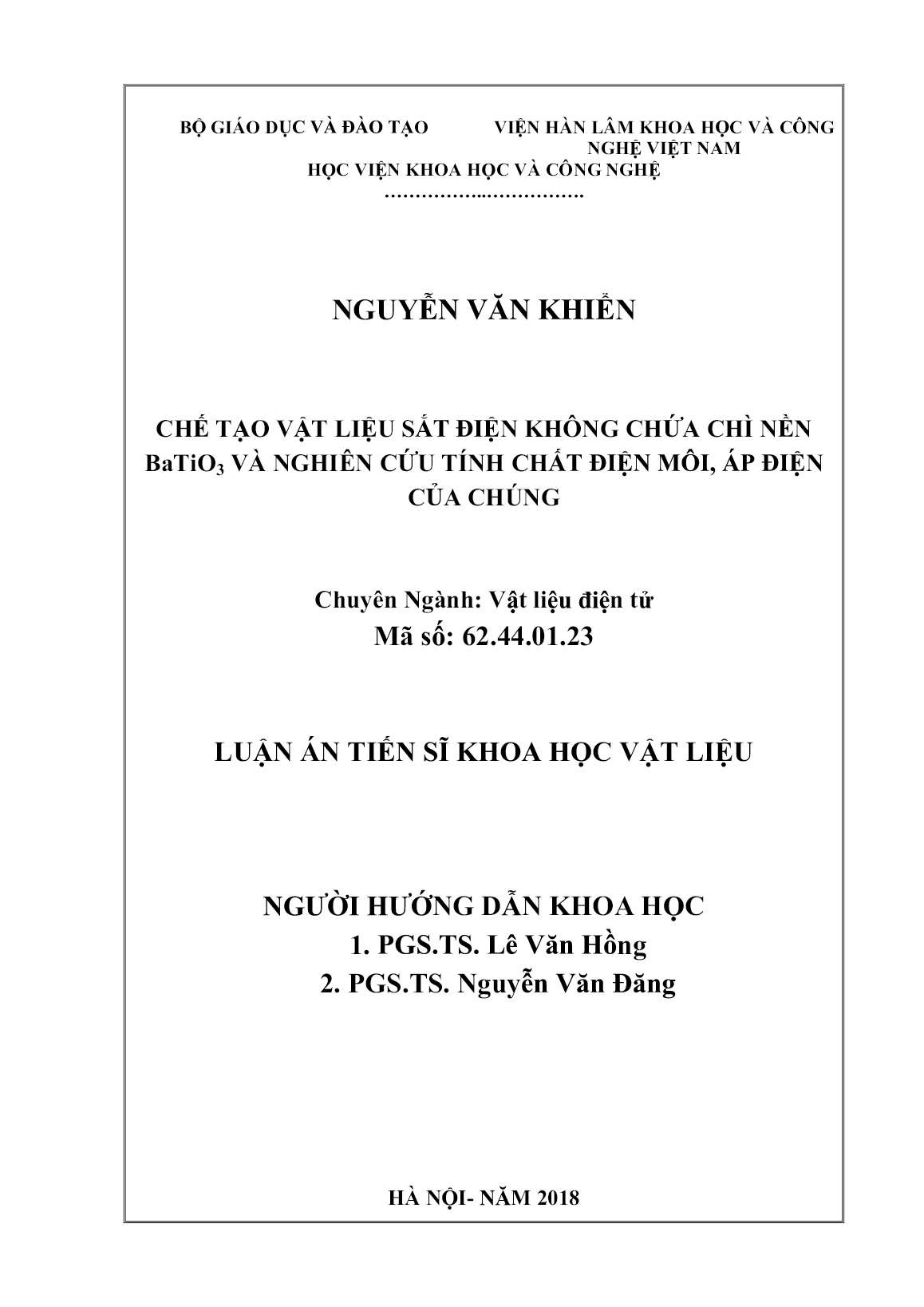 Luận án Chế tạo vật liệu sắt điện không chứa chì nền BaTiO3 và nghiên cứu tính chất điện môi, áp điện của chúng trang 2