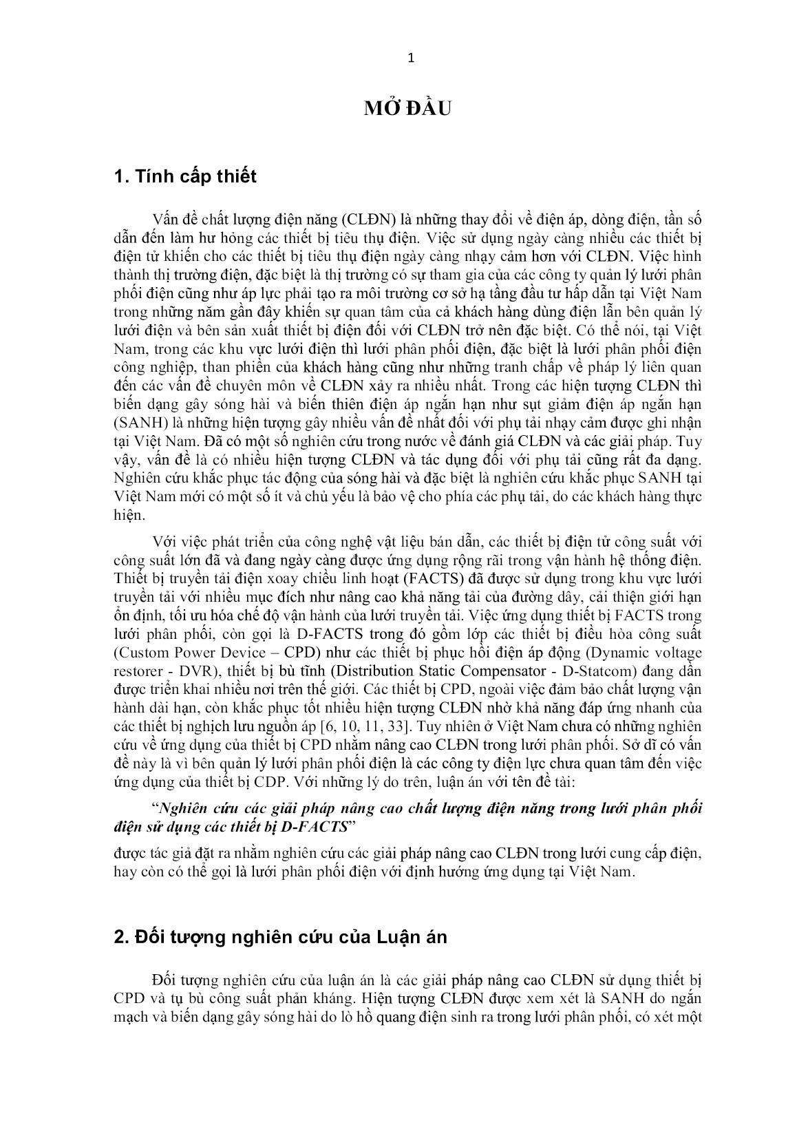 Luận án Nghiên cứu các giải pháp nâng cao chất lượng điện năng trong lưới phân phối điện sử dụng các thiết bị D-FACTS trang 10