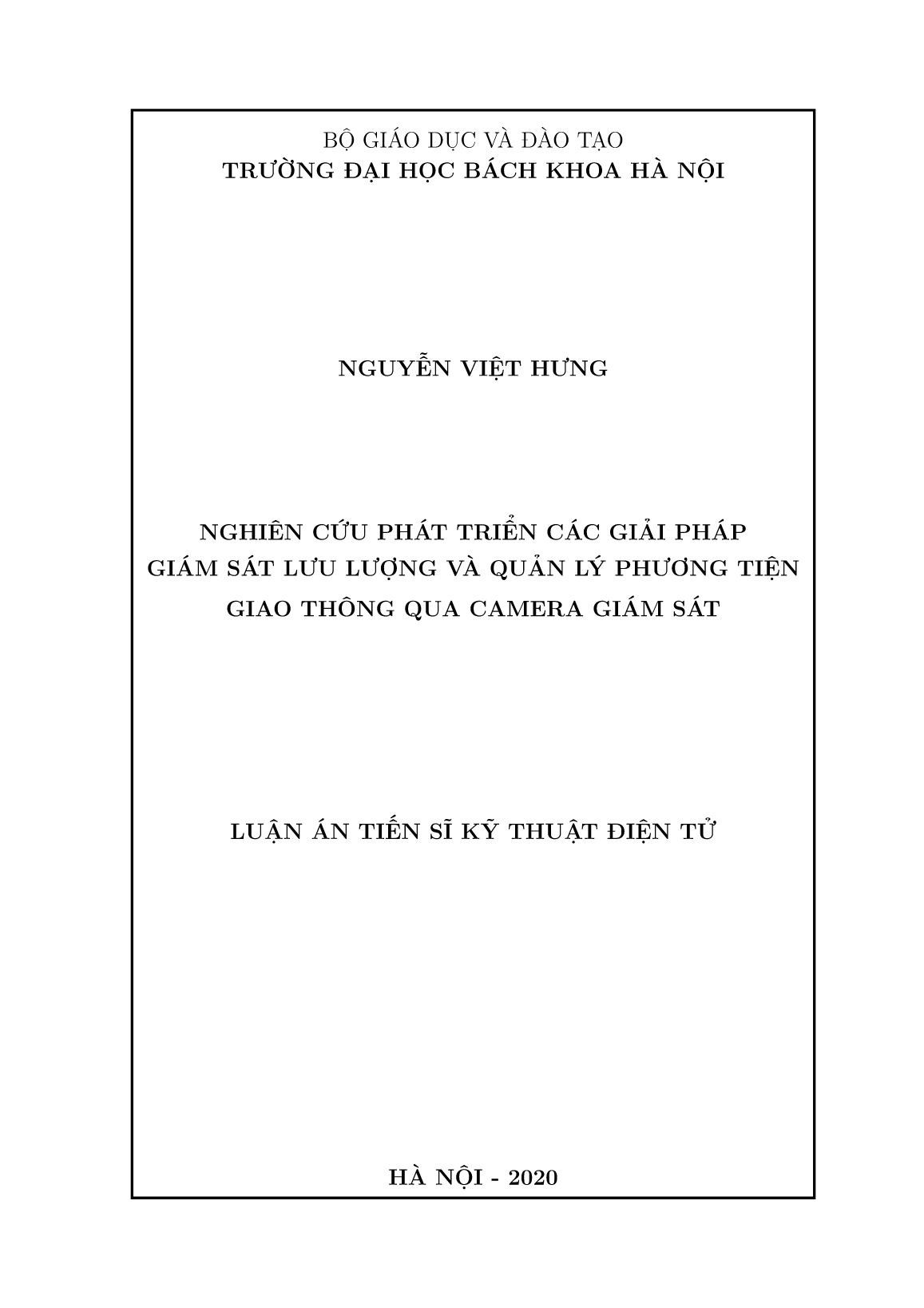 Luận án Nghiên cứu phát triển các giải pháp giám sát lưu lượng và quản lý phương tiện giao thông qua camera giám sát trang 1