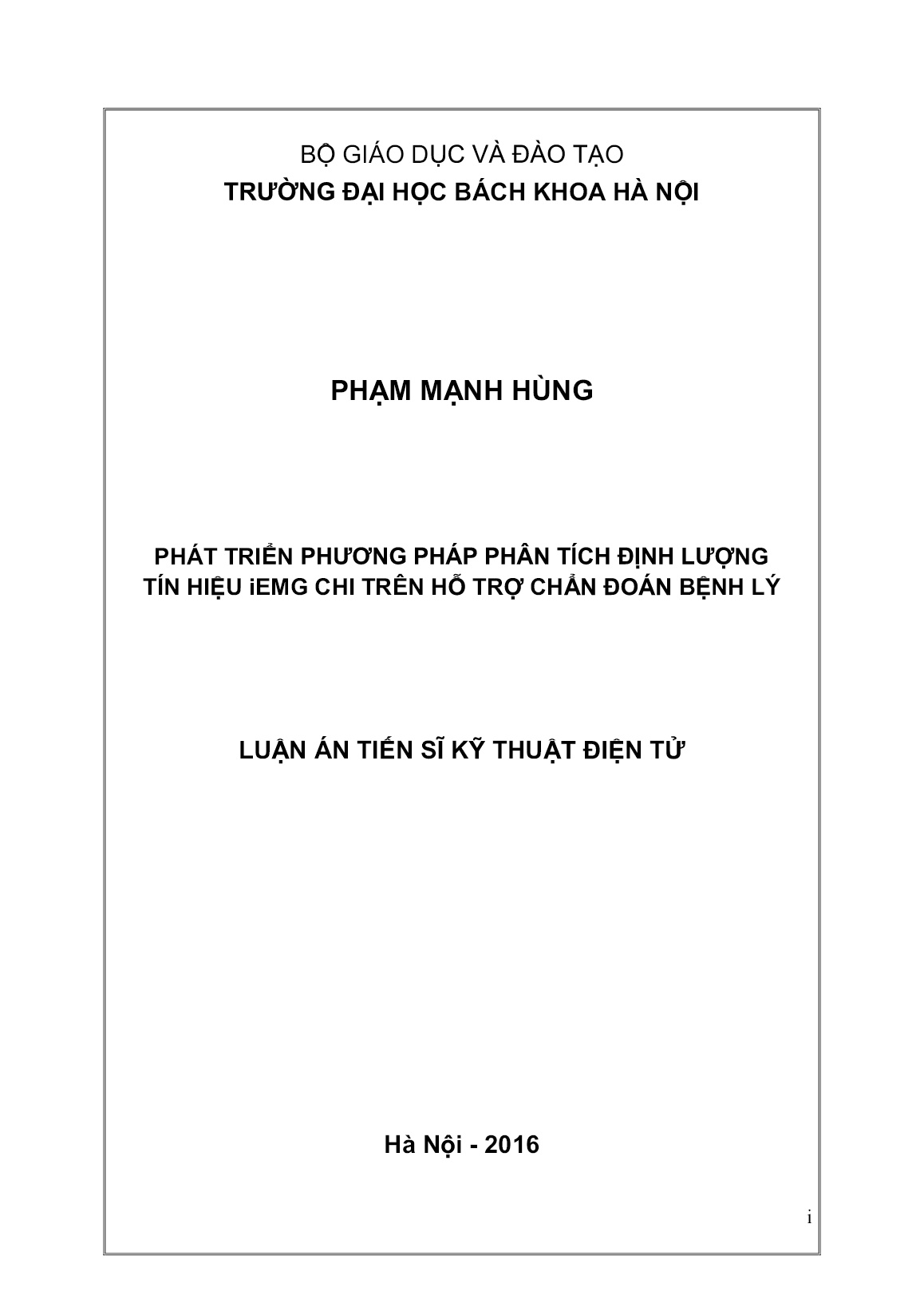 Luận án Phát triển phương pháp phân tích định lượng tín hiệu IEMG chi trên hỗ trợ chẩn đoán bệnh lý trang 1