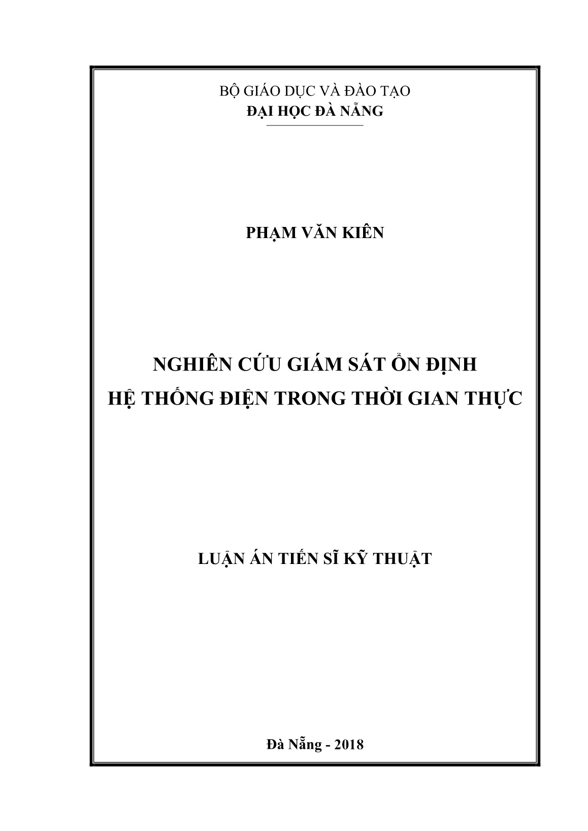 Luận án Nghiên cứu giám sát ổn định hệ thống điện trong thời gian thực trang 1