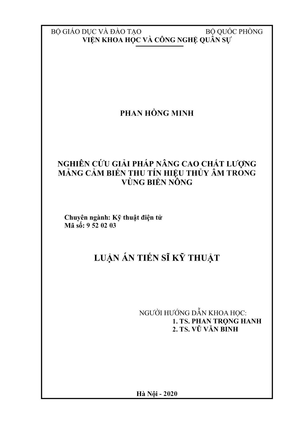 Luận án Nghiên cứu giải pháp nâng cao chất lượng mảng cảm biến thu tín hiệu thủy âm trong vùng biển nông trang 2