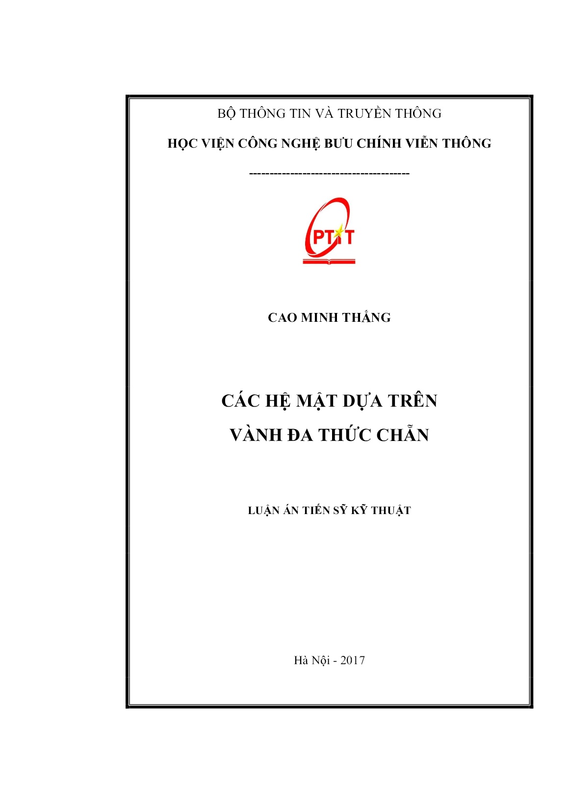 Luận án Các hệ mật dựa trên vành đa thức chẵn trang 1