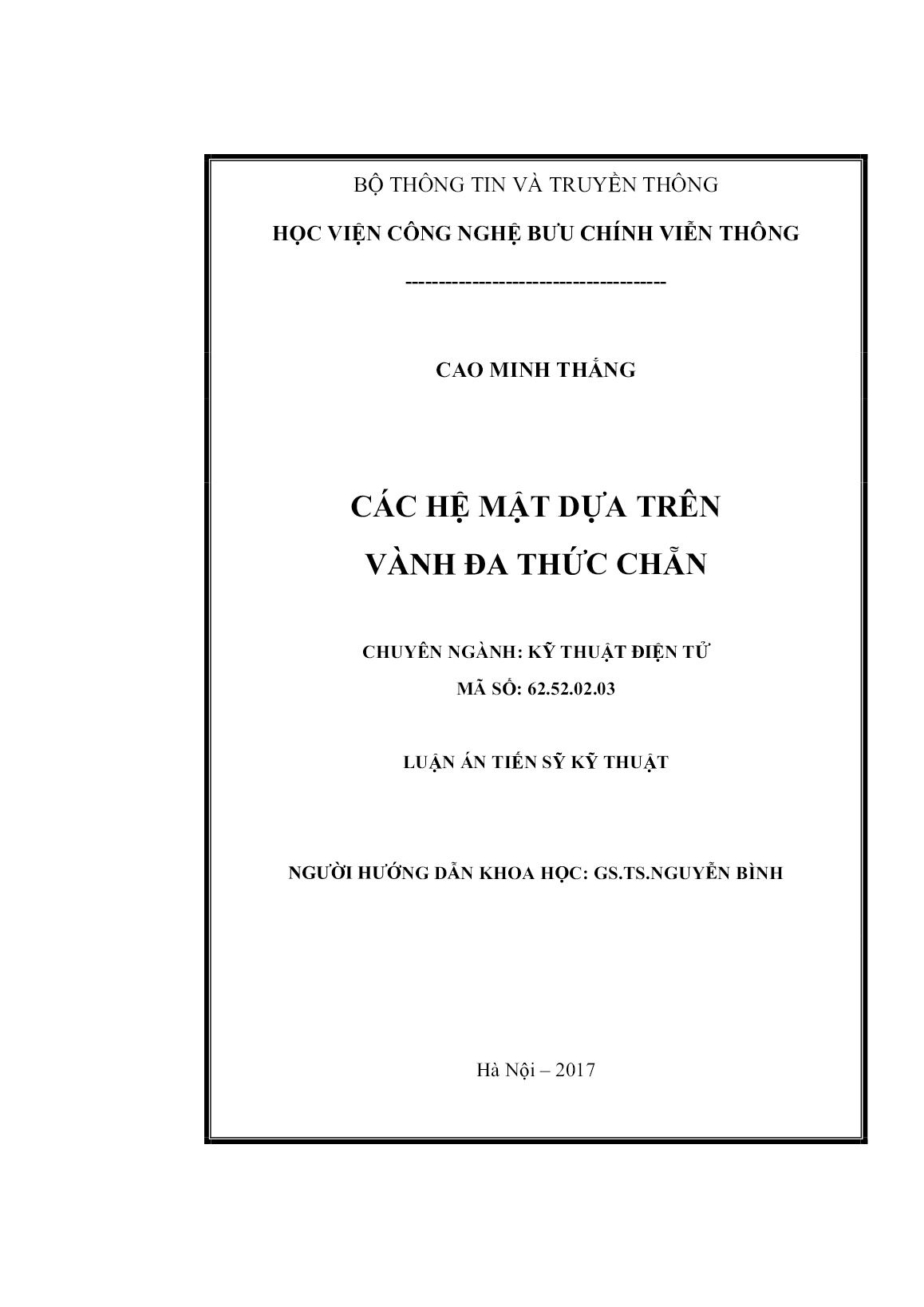 Luận án Các hệ mật dựa trên vành đa thức chẵn trang 2